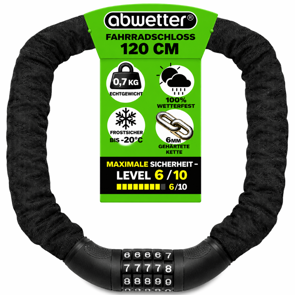 Image of Bicycle Lock 60, 90, 120 Cm – 5-digit Combination Lock, 6 Mm Chain Lock For Bike, E-bike, Scooter, Weatherproof
