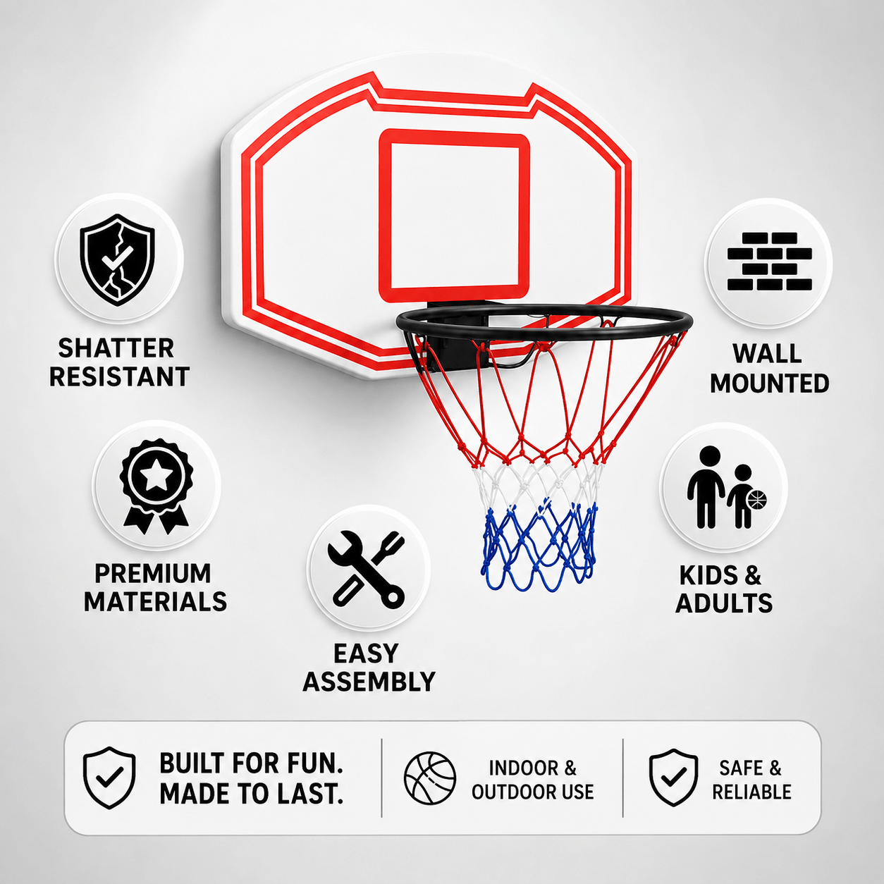 Large Wall Mounted Basketball Hoop with Backboard