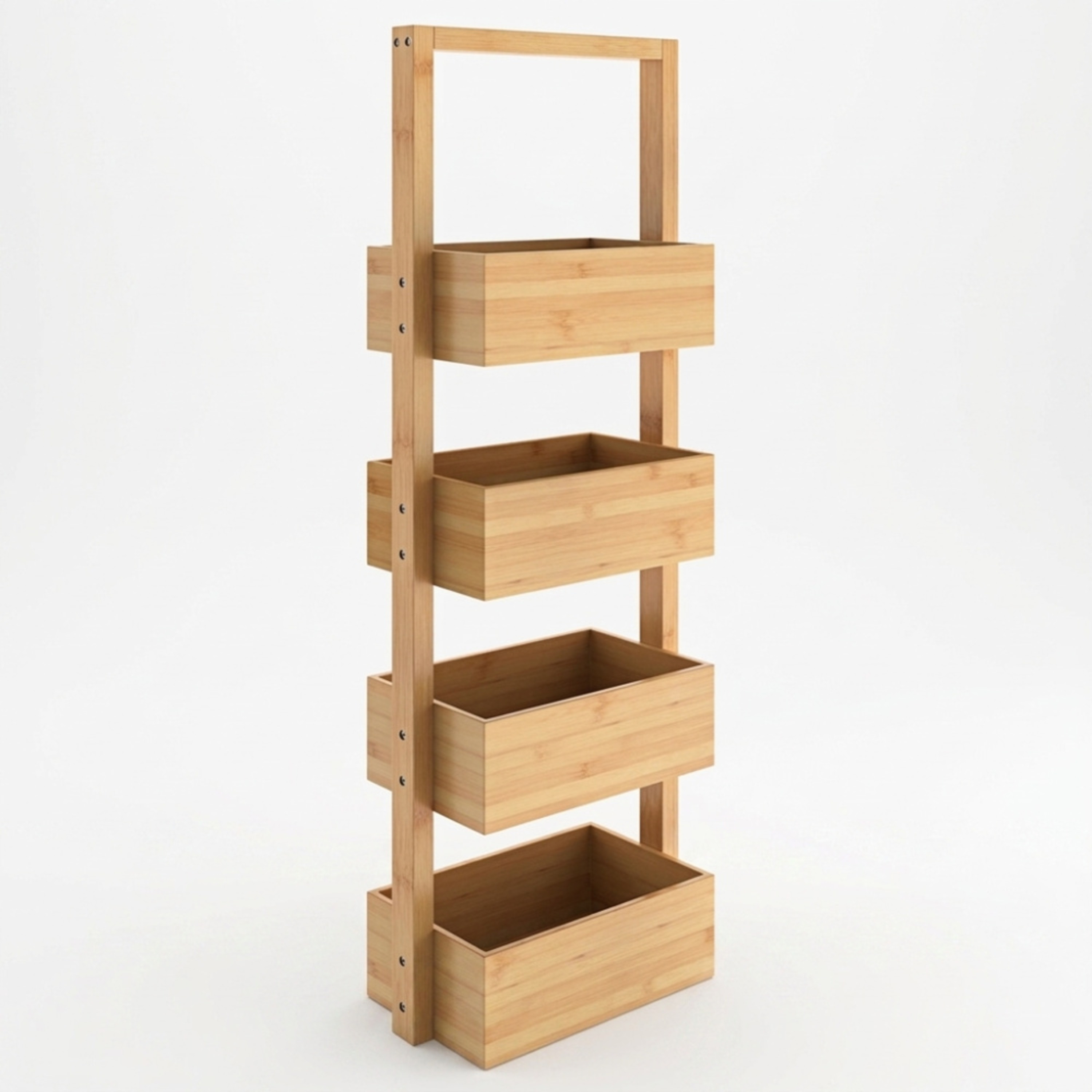 Image of Shelf With 4 Baskets Standing Narrow Bamboo Wood 88x16x28cm Storage Stand Shelf Kitchen Bathroom Kitchen Shelf Basket Shelf Bath Shelf Organizer