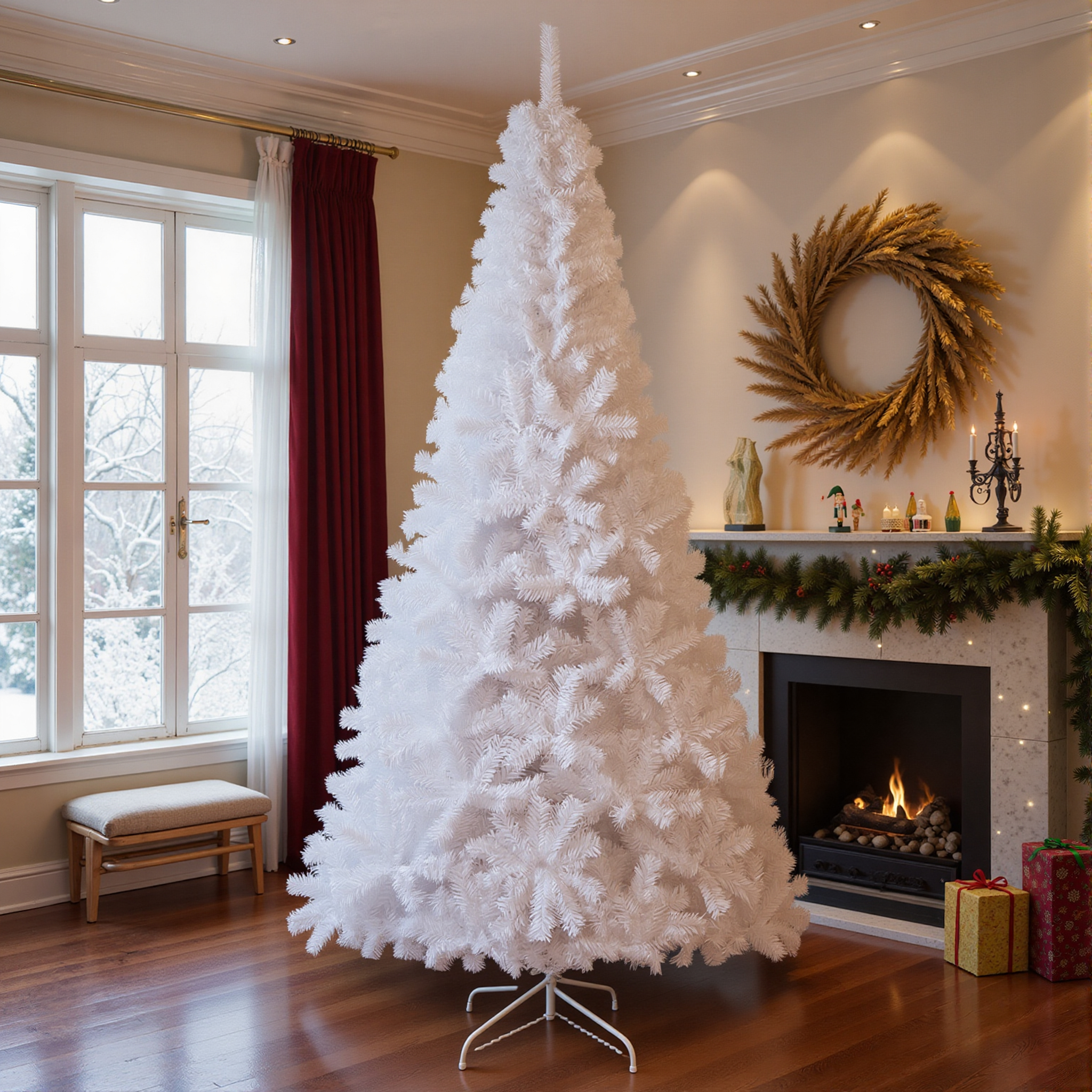 Image of 210 Cm Christmas Tree, Artificial Xmas Decoration Tree With 950 Pvc Branch Tips & Metal Stand, Holiday Festive Celebration Tree For Home, Office & Shop, Quick Setup, White