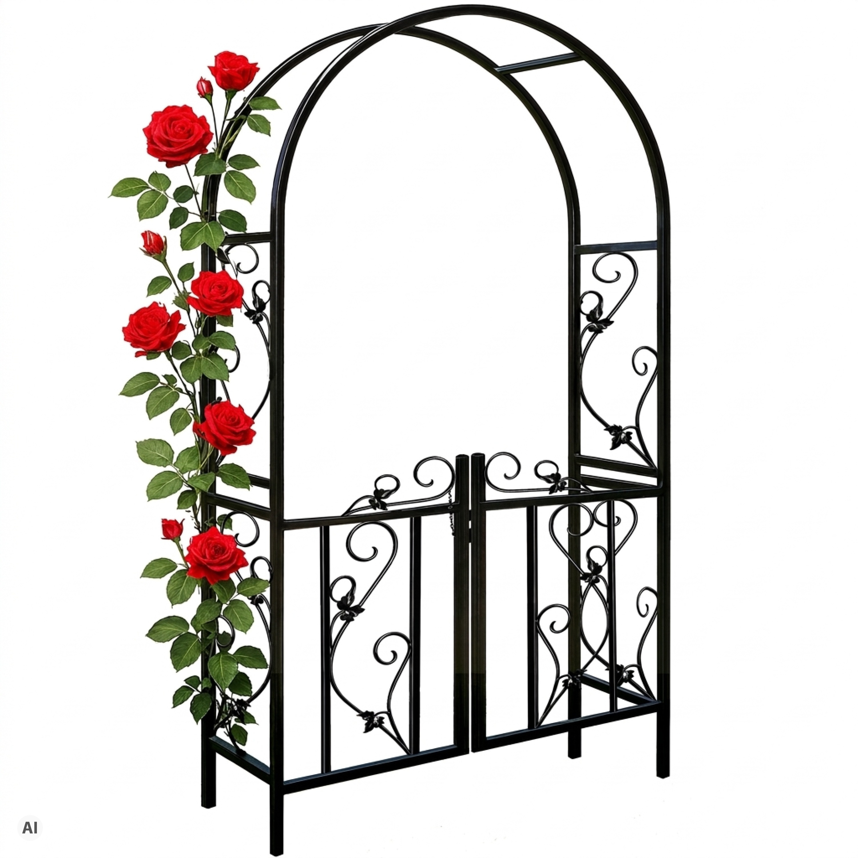 TEMU à roses 225x115x37 cm en métal avec porte, treillis stable, aide à la , portillon, support pour roses, portillon à roses, grille treillis