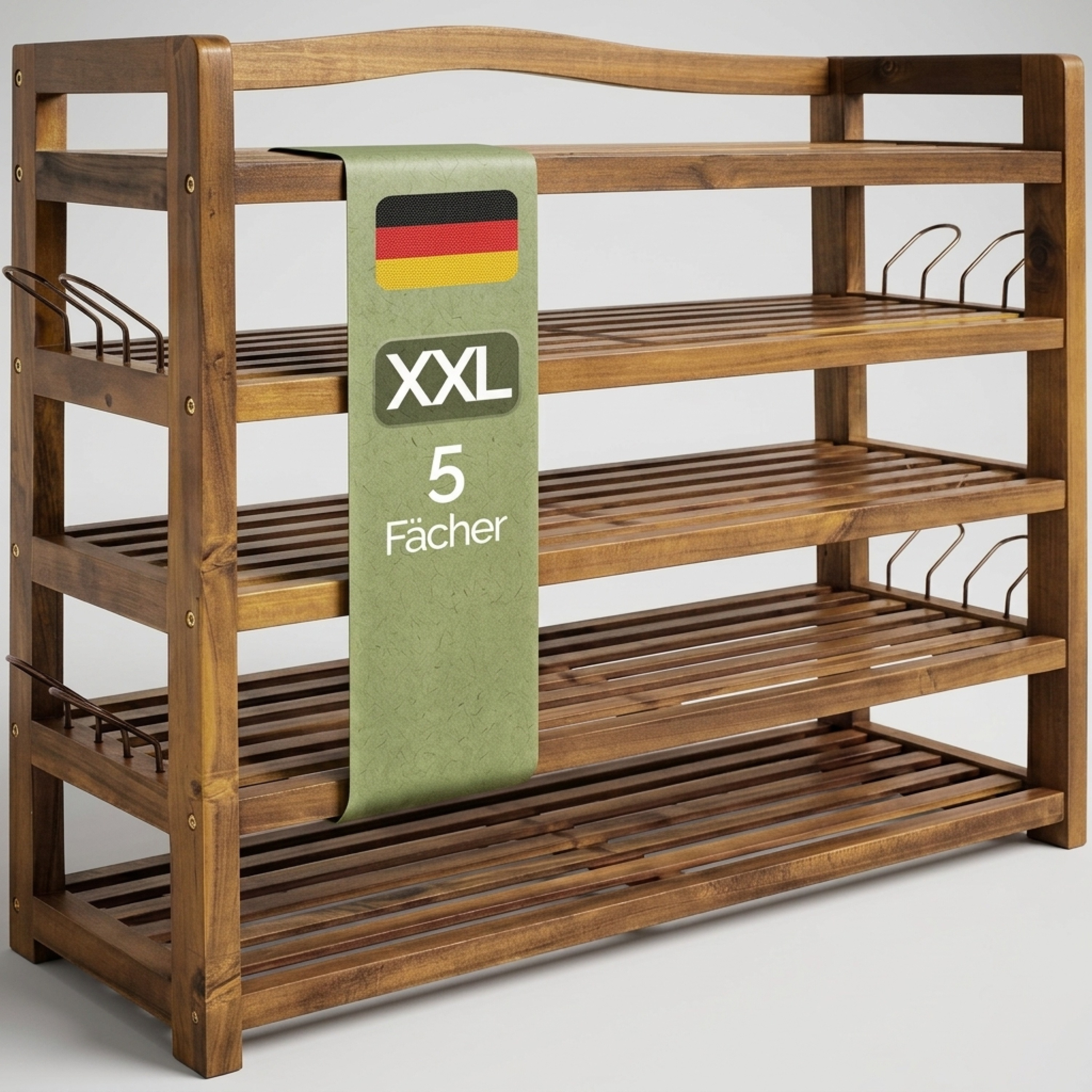 Image of 5-tier Acacia Wood Shoe Rack, 95x26x82 Cm, Solid Wood Shoe Cabinet, Shoe Storage For Bathroom, Hallway, Entryway, Bedroom, Shoe Stand