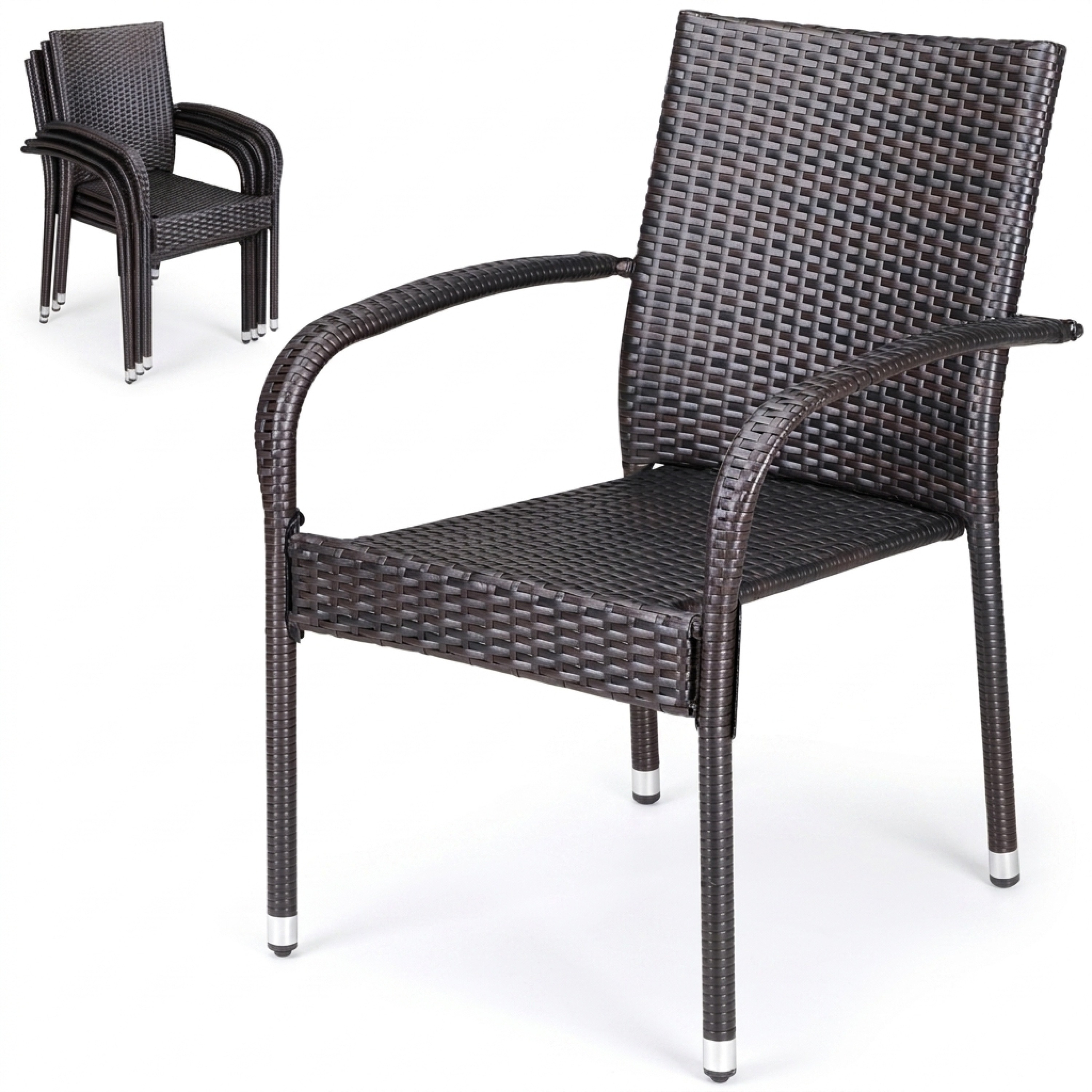 Image of Garden Chairs 4pcs Set Stackable Weather-resistant Polyrattan Outdoor 160kg Balcony Chair With Armrests Garden Armchair Stackable Chairs Brown