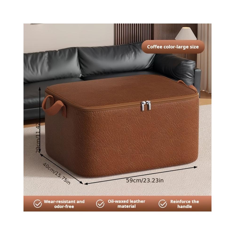 Oil-Waxed Leather Storage Bag for Clothes and Blankets