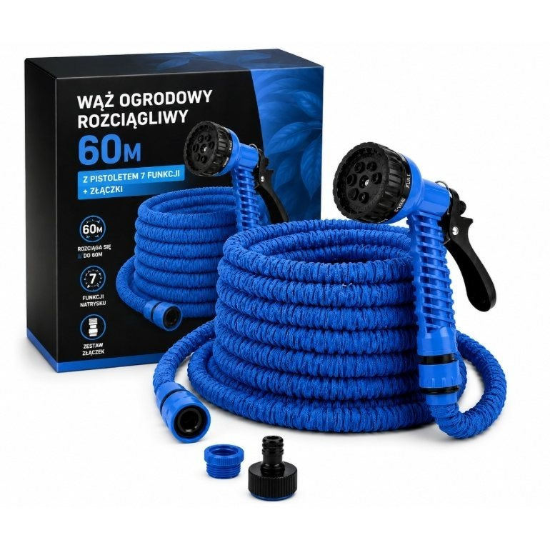 Garden Hose Extensible 60m Elastic + Water Pistol Sprayer Set With Connectors