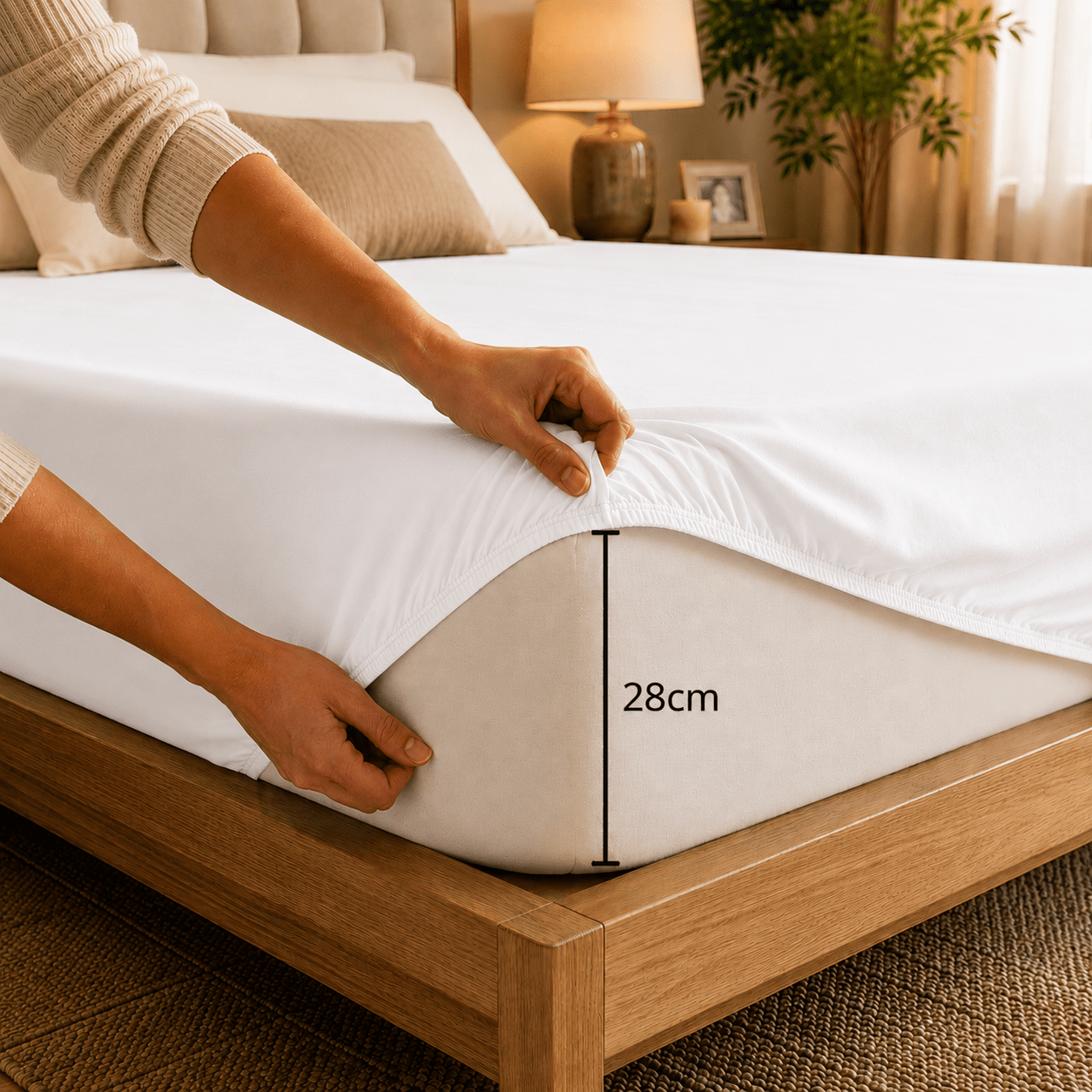 TEMU Sábana Bajera Ajustable de con Bolsillo Profundo de 28 cm – Sábana , y Transpirable, Ajuste Elástico para Colchón, Fácil de Lavar y Duradera
