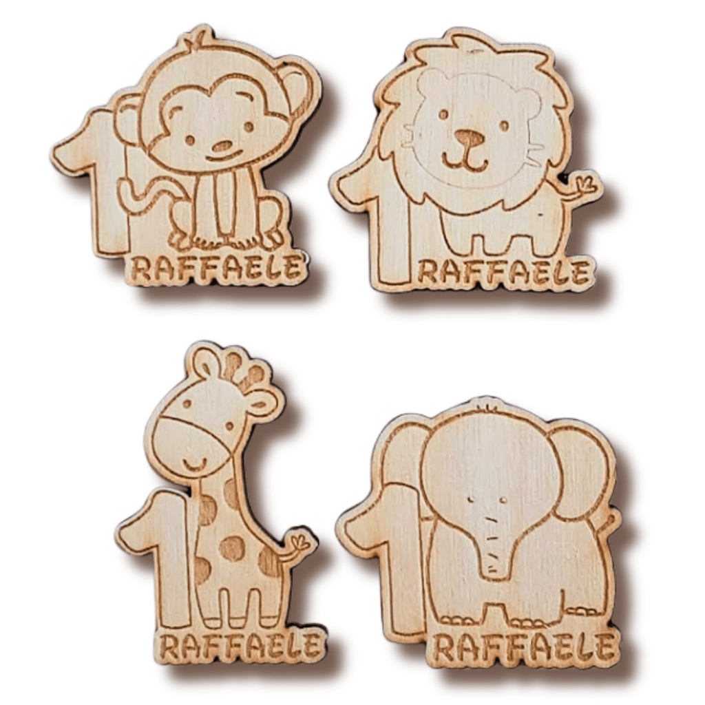 TEMU 4 PEZZI personalizzata in legno Animali Jungla per bomboniera festa compleanno o battesimo