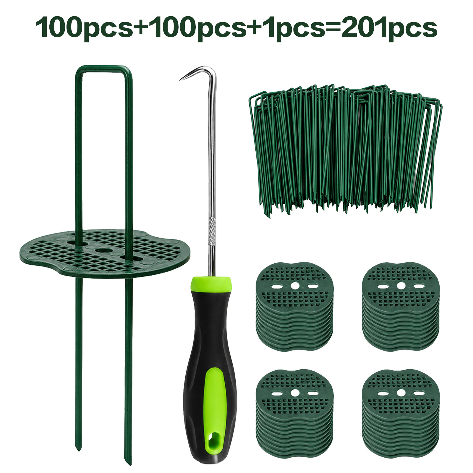 Image of 201pcs Set ( + 100 Washers + 1 Hook): U-shaped Earth Nails For The Garden, 6-inch (. 15 Cm) Galvanized U-, Garden Anchors – Ideal For Securing Lawns.