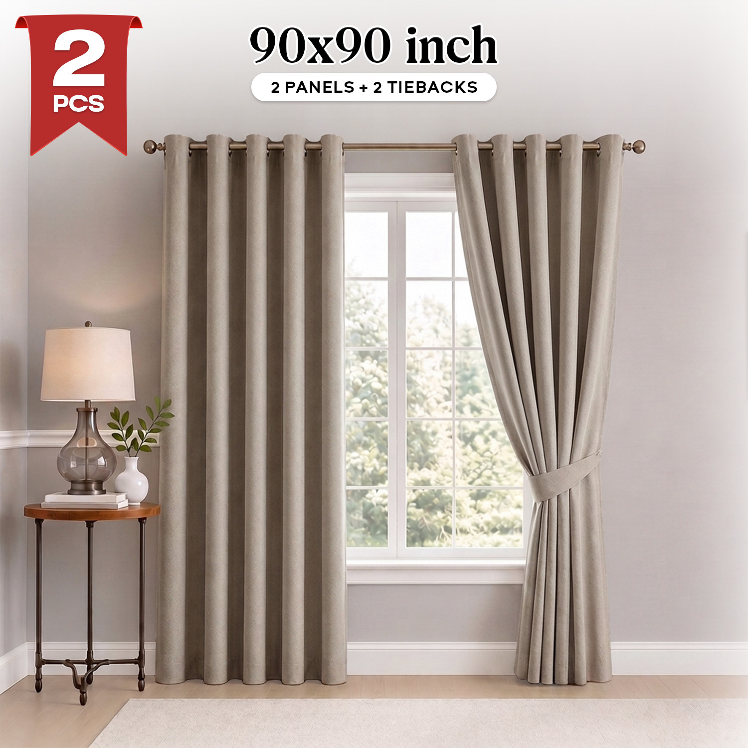 TEMU 2pcs Linen Curtains – 100% Blackout, Insulated Window Drapes With Tiebacks, Energy Saving & Noise Reducing Ringtop Curtain Panels Perfect For
