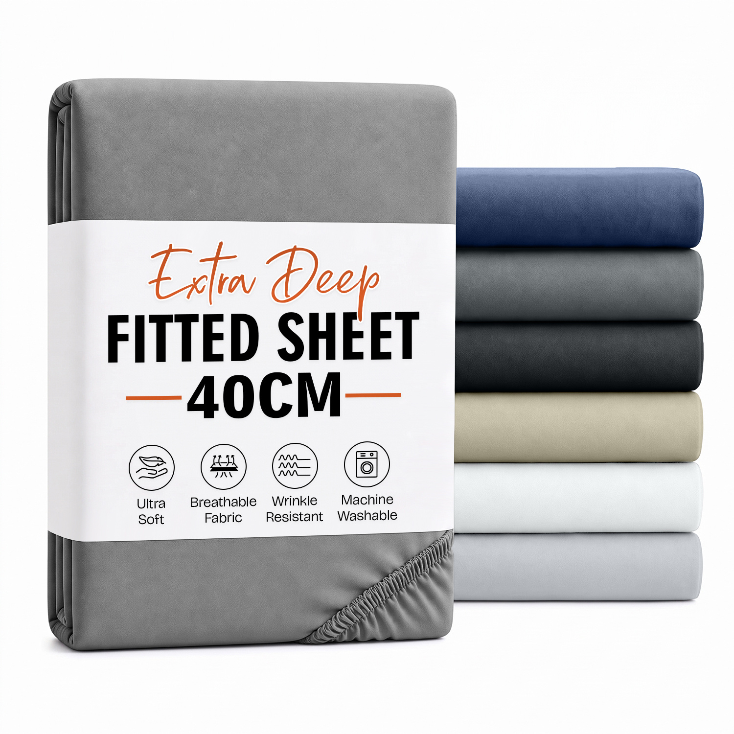 TEMU 1pc 40cm Extra Deep Fitted Sheet – Soft Comfortable Microfiber Bed Sheet, Durable & Breathable Fabric, Elastic, Wrinkle Resistant, Machine