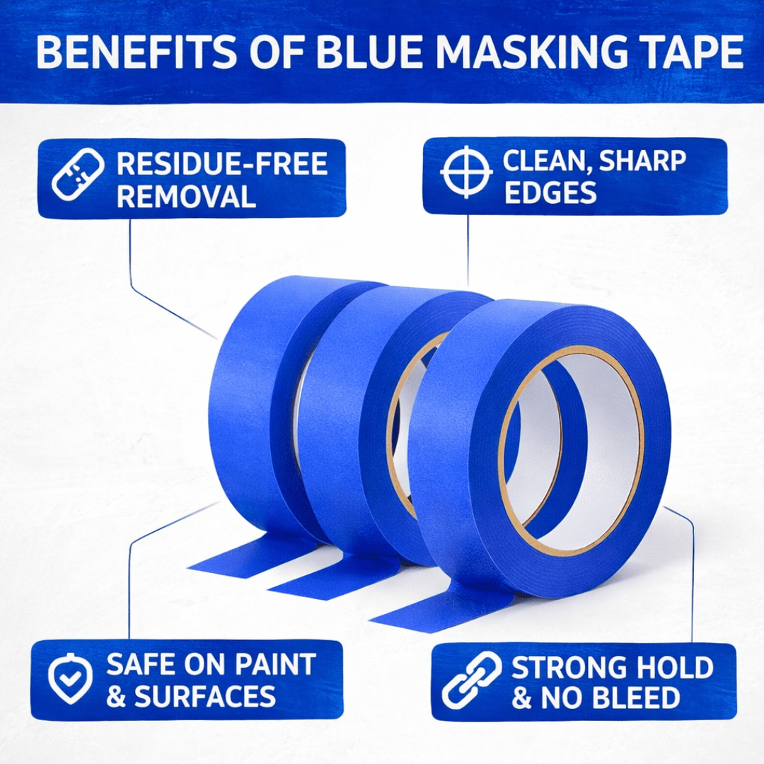 TEMU Ikaku Blue Masking Tape 3 Rolls, 24mm X 55m Painter Tape For Painting, Decorating, Edge Masking, Diy Projects, Home, Office And Use