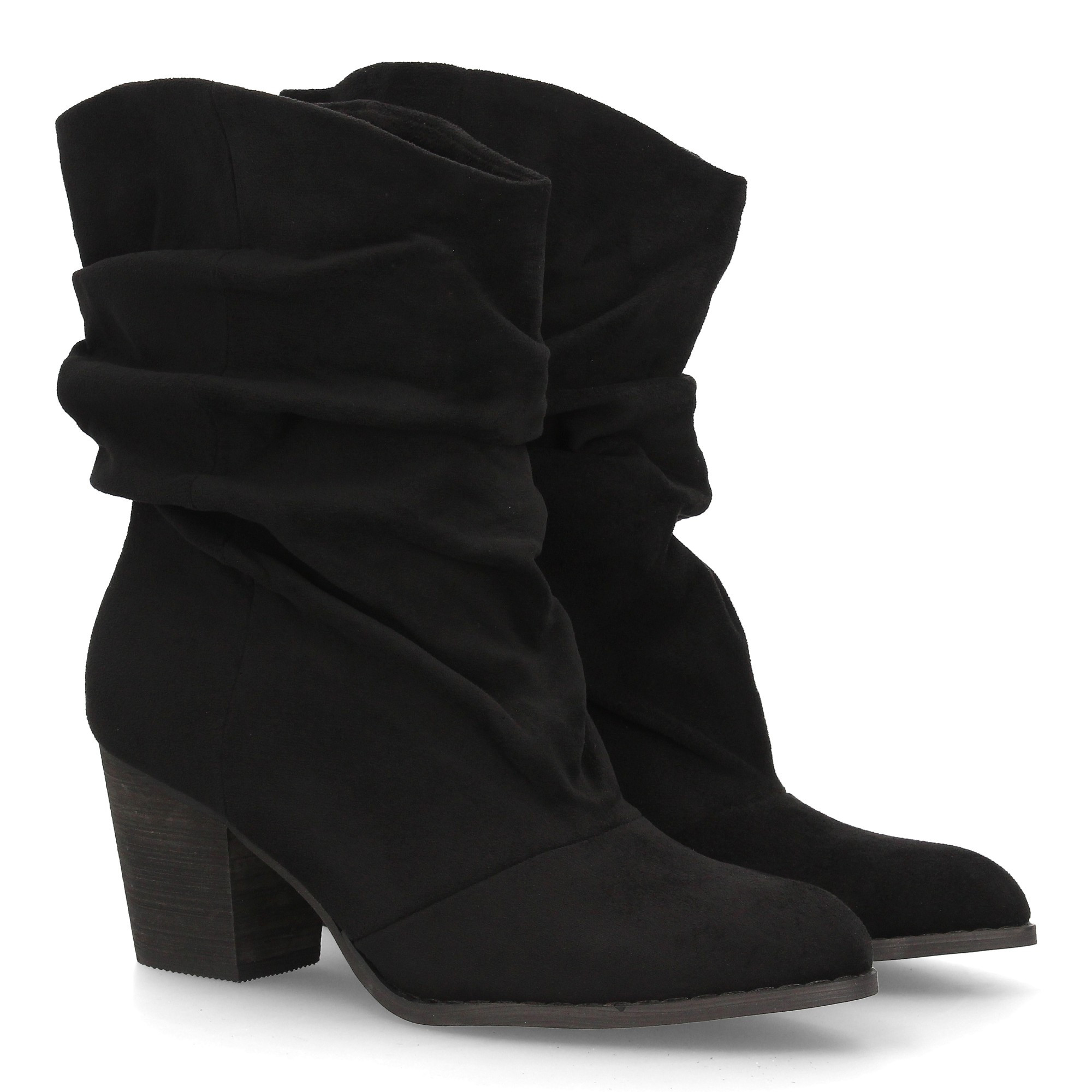 Image of Crinkled Cane Boot With And Smooth Stamping. Wide Comfortable Heel Ideal For Everyday Use. Crinkled Effect Style For Women. Autumn-winter Season.