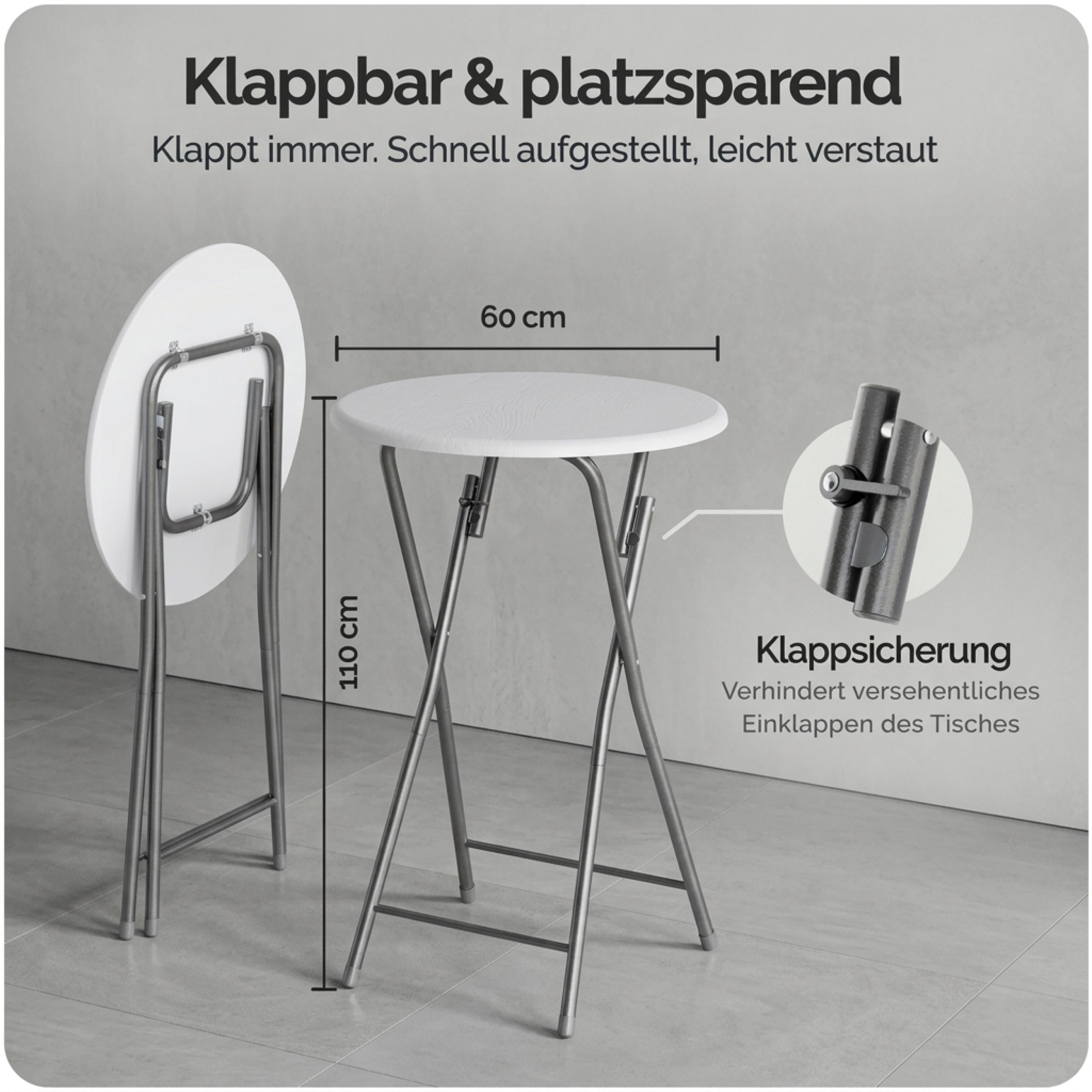 Image of Folding Table, White, 110cm, 60cm, Wood, Weather-resistant, Steel, Round, Party, , Garden Table, Folding Table, Bar