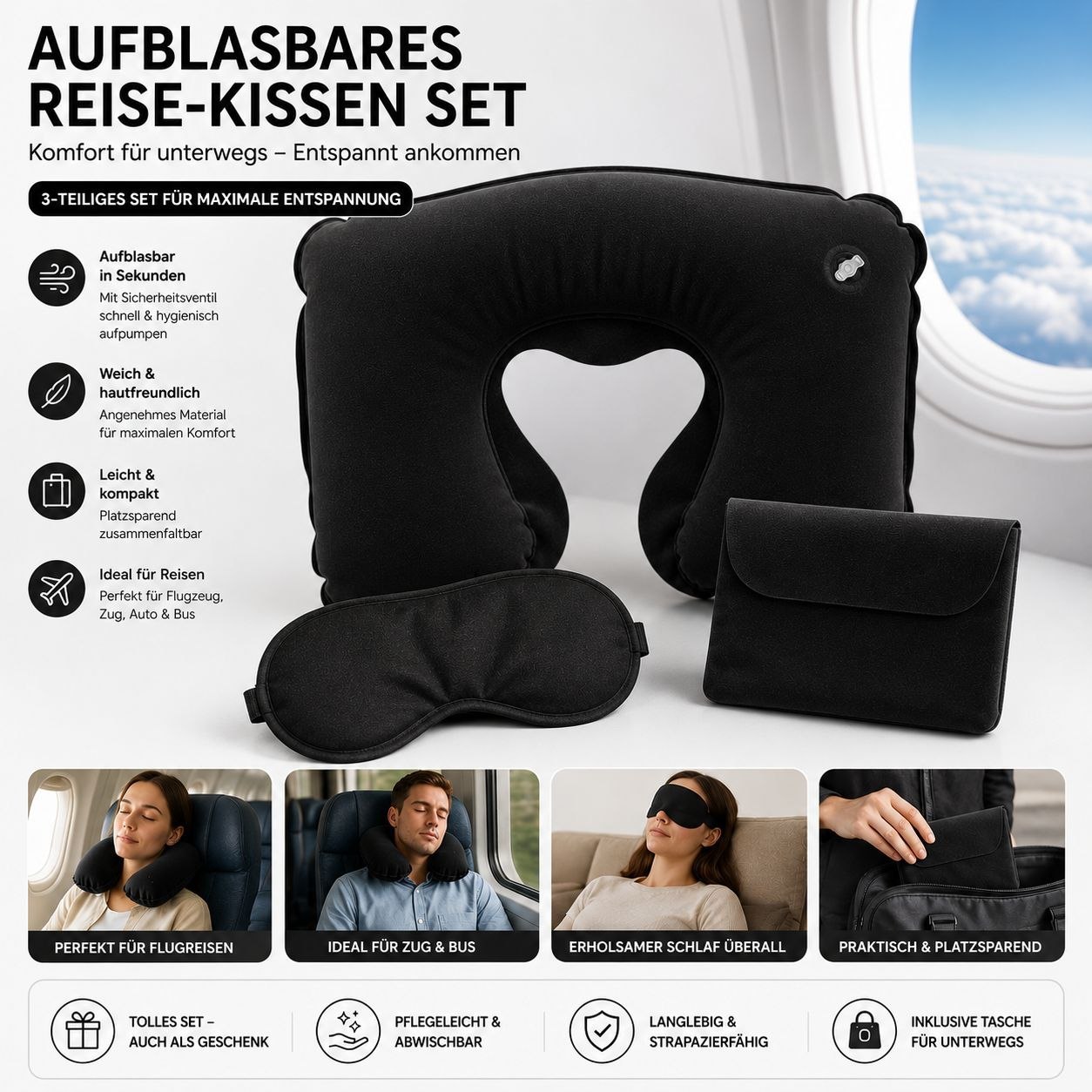 Image of 1 And 2-piece Set Inflatable Travel Neck Pillow Set