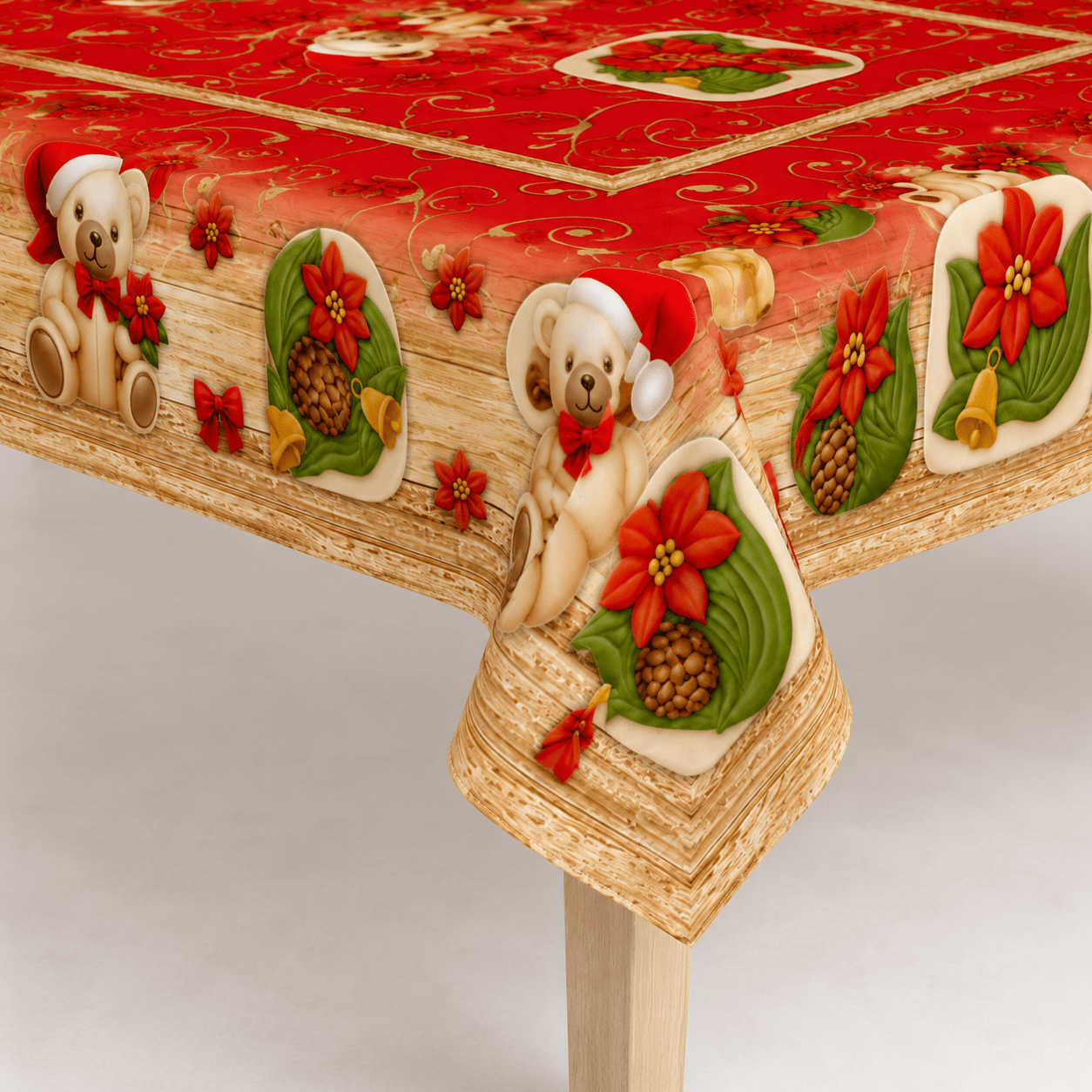 TEMU Tablecloth With Teddy , Red, For 6 Seats (150x180 Cm) / 12 Seats (150x240 Cm)