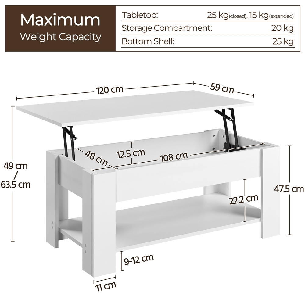 TEMU Costoffs con elevable, ajustable 120 cm L × 59 cm A × 49 cm H, mesa de sofá con almacenamiento para /oficina
