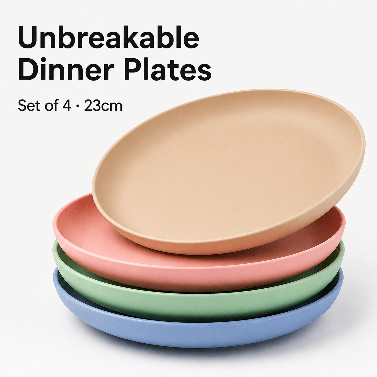 TEMU Set Of 4 Unbreakable Dinner Plates 23cm, Plastic Plates, Microwave & Dishwasher Safe, Reusable Lightweight Plates For Home, Camping & Picnics