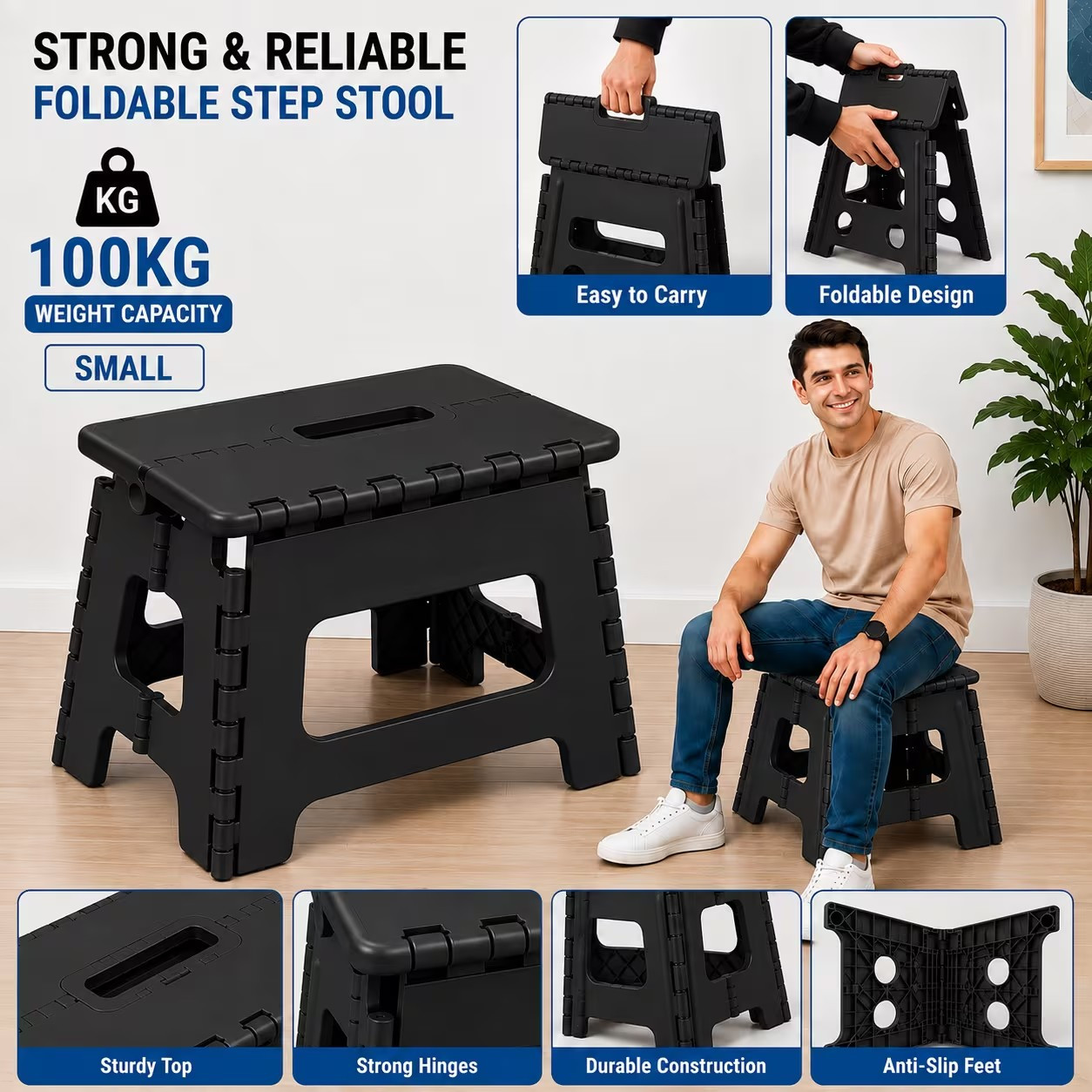 TEMU Easy And Portable Office Stool, Fashionable, Aesthetic, Sturdy And Durable, Foldable Bench For Home And Office Use, Convenient, Space-saving,