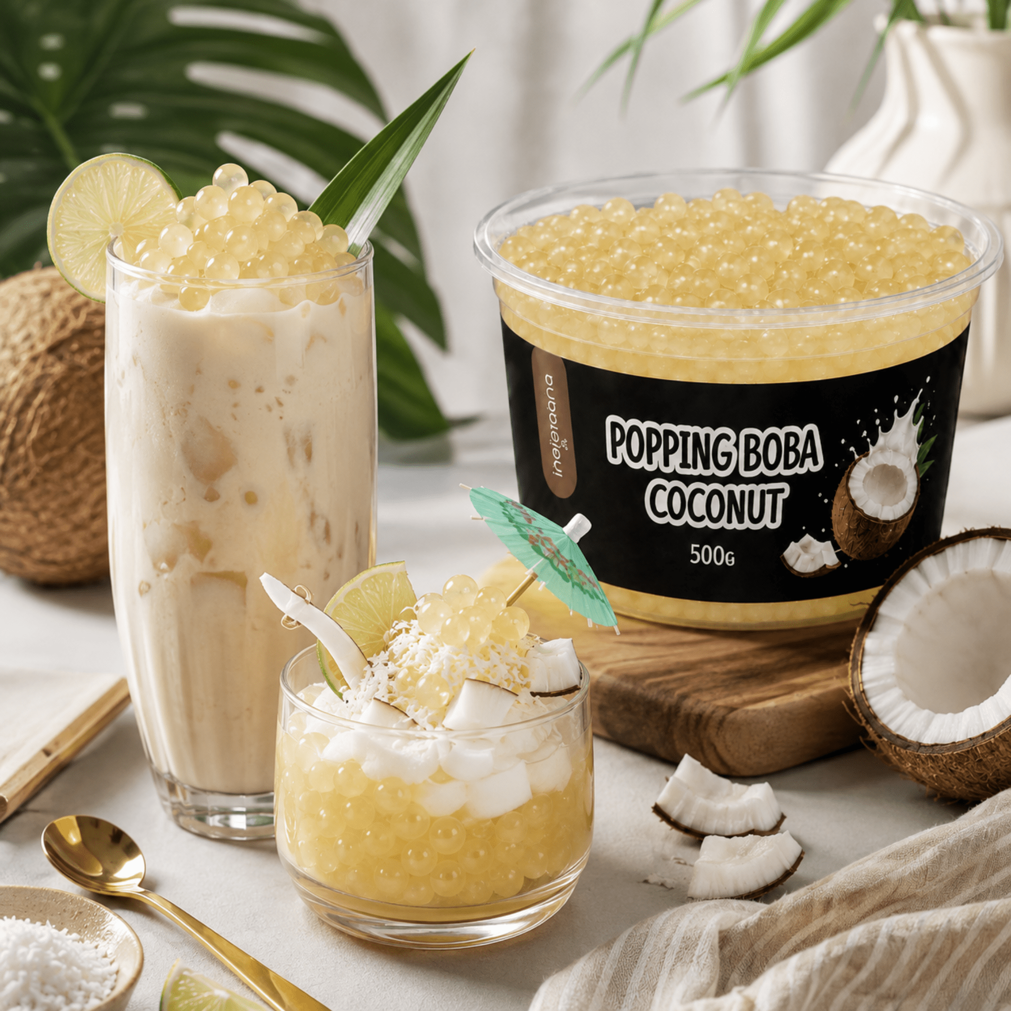 Image of Popping Boba Coconut Flavor Bursting Fruit Pearls For Bubble Tea, Smoothies And Desserts 500g