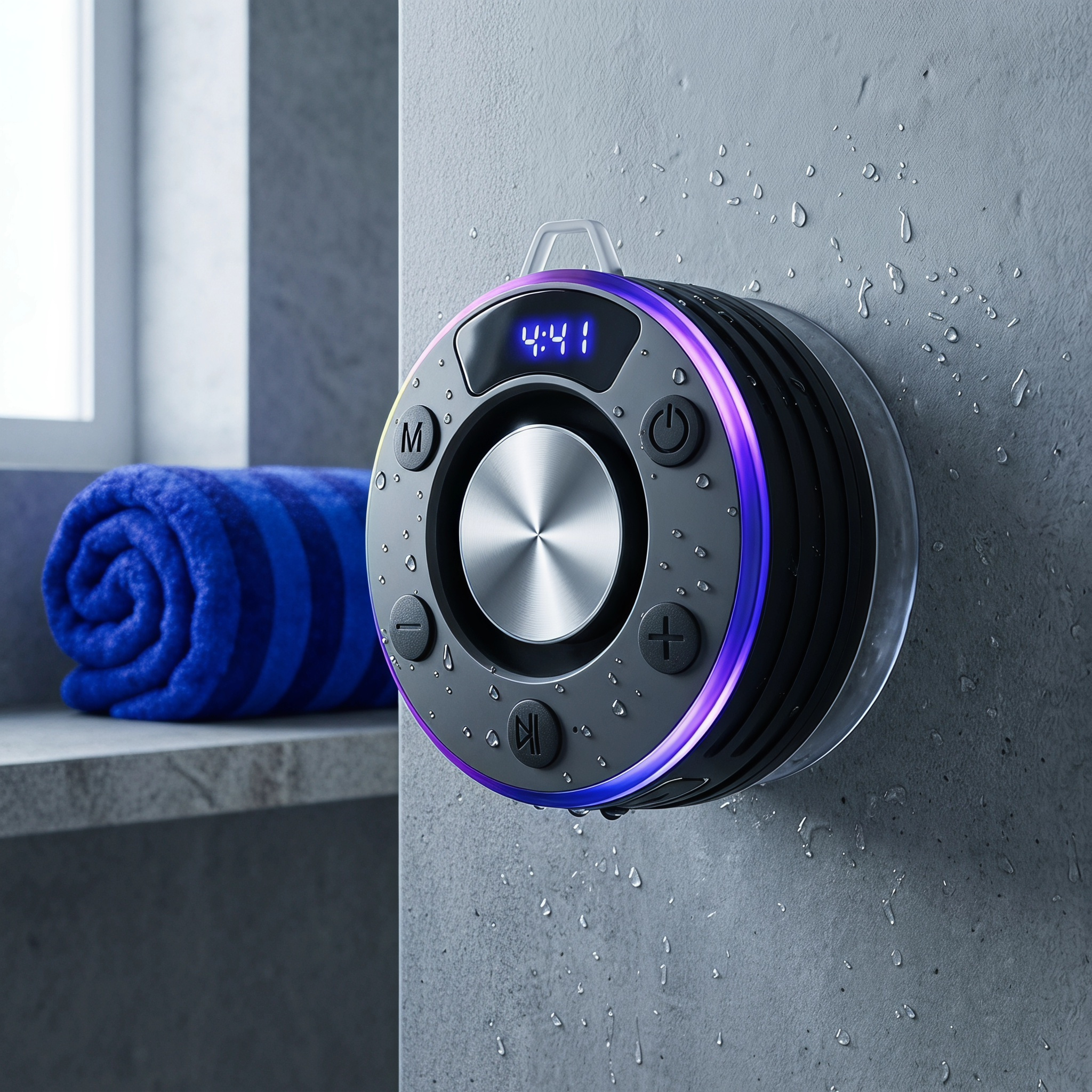 Image of Portable Bluetooth 5.3 Speaker, 8‑lbs Suction Cup & Carabiner Mount, Dual 5w Drivers Diaphragm, 6h Fm Radio Rgb Rhythm Night Light Clock Touch Control For Boat Gym Bicycle