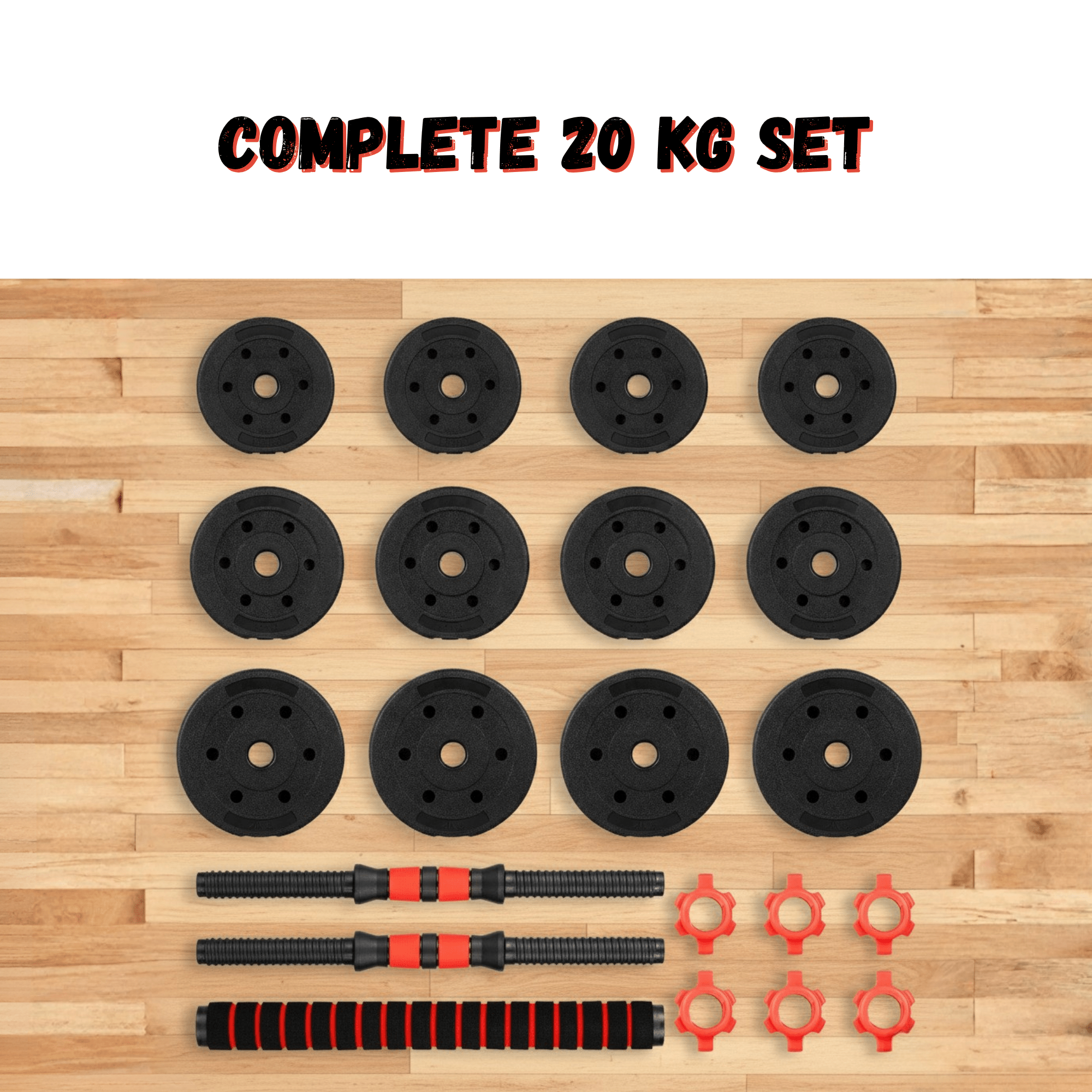 Adjustable 20KG Dumbbell & Barbell Set Home Gym Free Weights