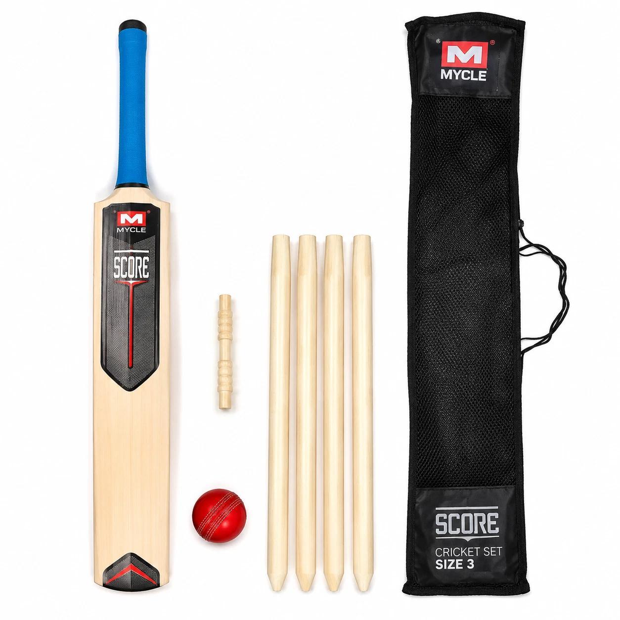 TEMU Children's Medium Cricket Set Size.5, Wooden Cricket Bat With Ball, & Bails, Kids Outdoor Garden Beach Set, Toy For , Practice Training For ,