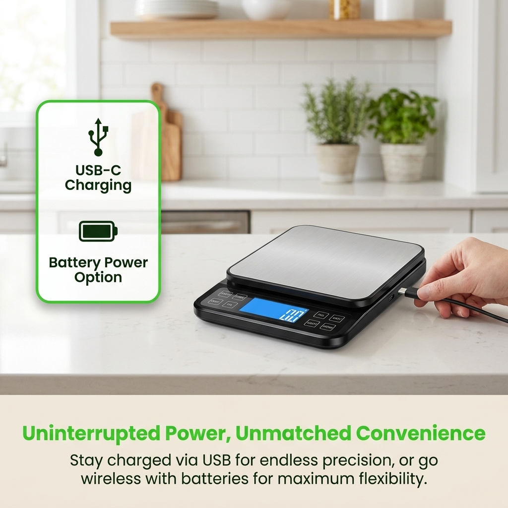 Image of Multifunctional Digital Food Kitchen Scale 15kg /1g Precision, Counting Function 9 Weight Units, Built‑in 100g Calibration Weight, Usb & Battery Operated For Baking Use