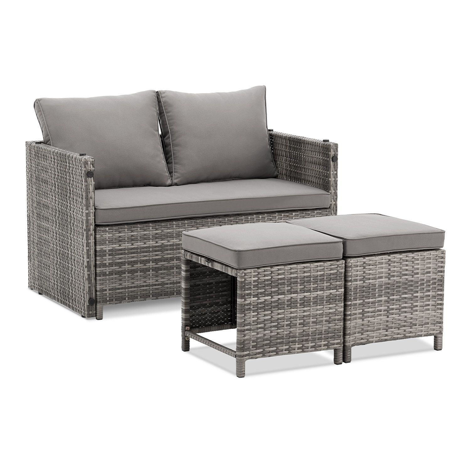 Image of Poly Rattan Relax Garden Furniture Set Jamaica Table, Garden Lounge Sofa Balcony Furniture Seating Group For Balcony, Garden Outdoor Lounge Gray Mottled