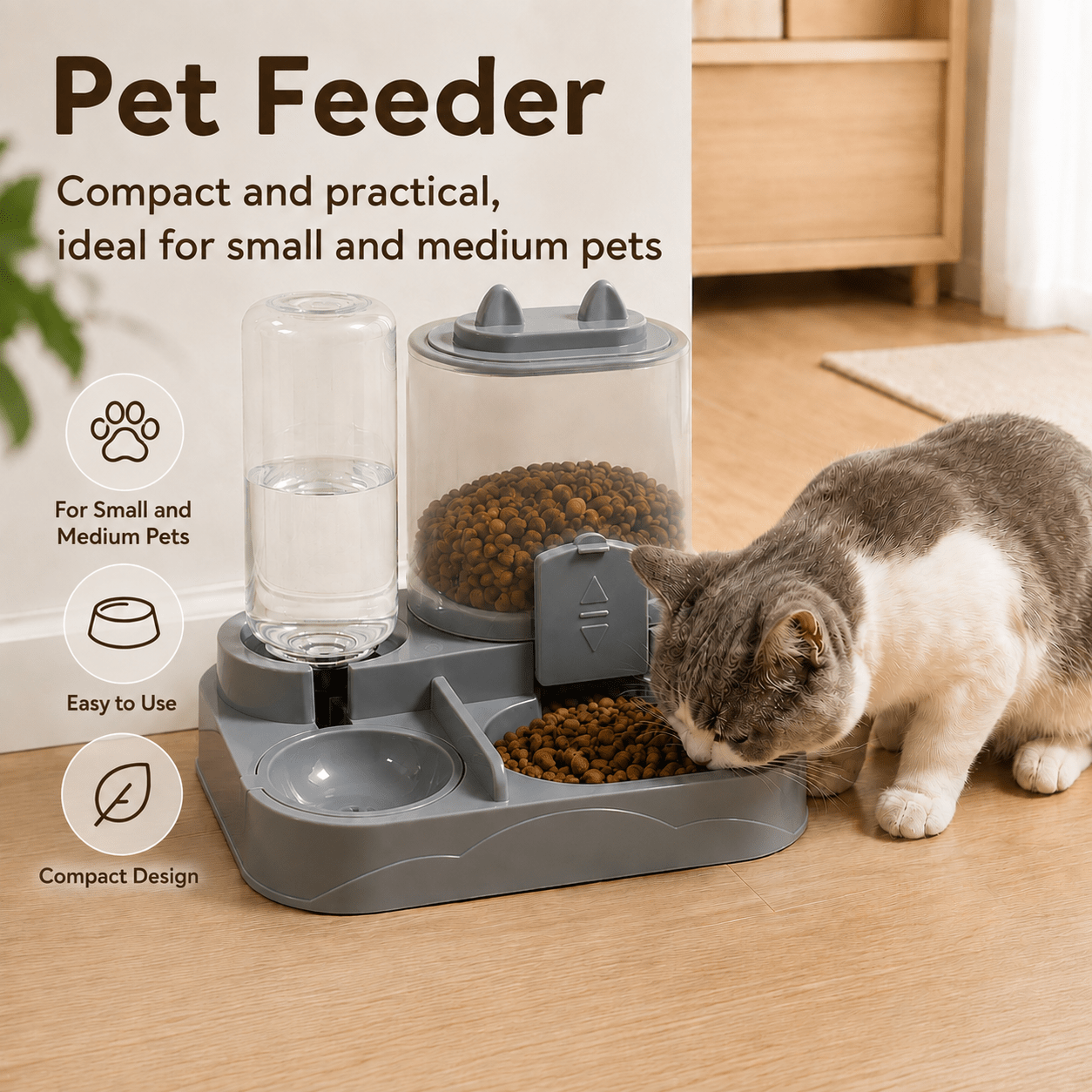 TEMU lokalny magazyn, Neuer 2-in-1 Schwerkraft-Futterspender und Wasserspender für Haustiere, geeignet für Katzen und kleine bis mittelgroße Hunde;
