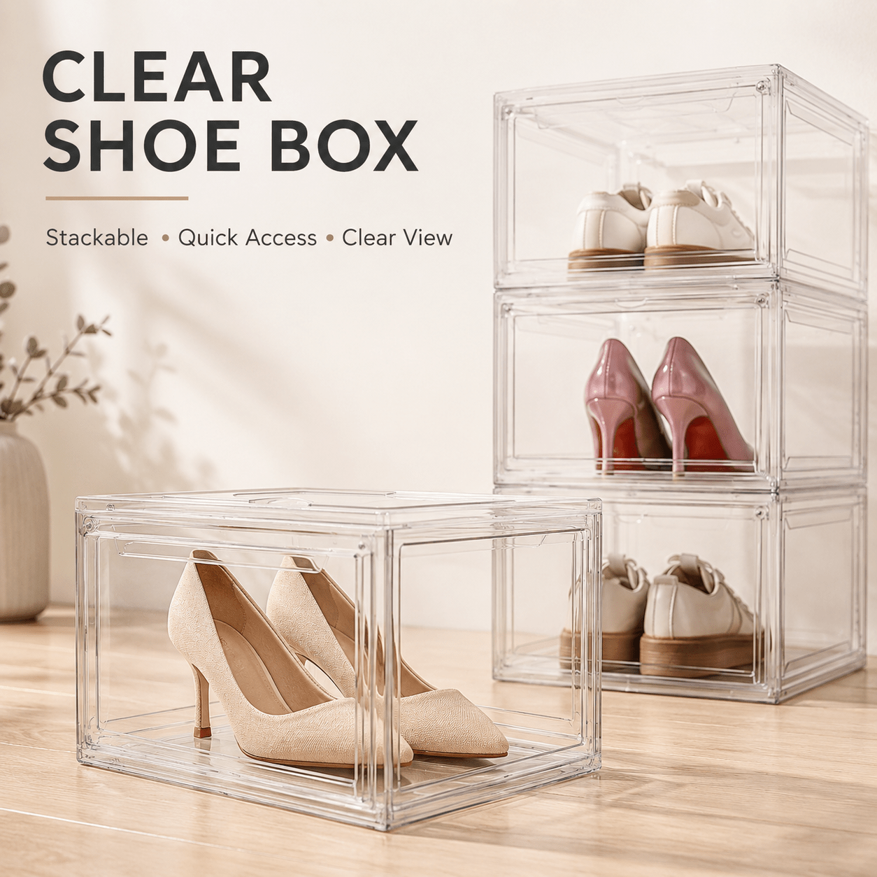 TEMU Lager, . extra große transparente Schuhaufbewahrungsbox mit Magnetverschluss - 37*22*26,5cm Organizer für Schuhe, , Puppen & Sammlerstücke -