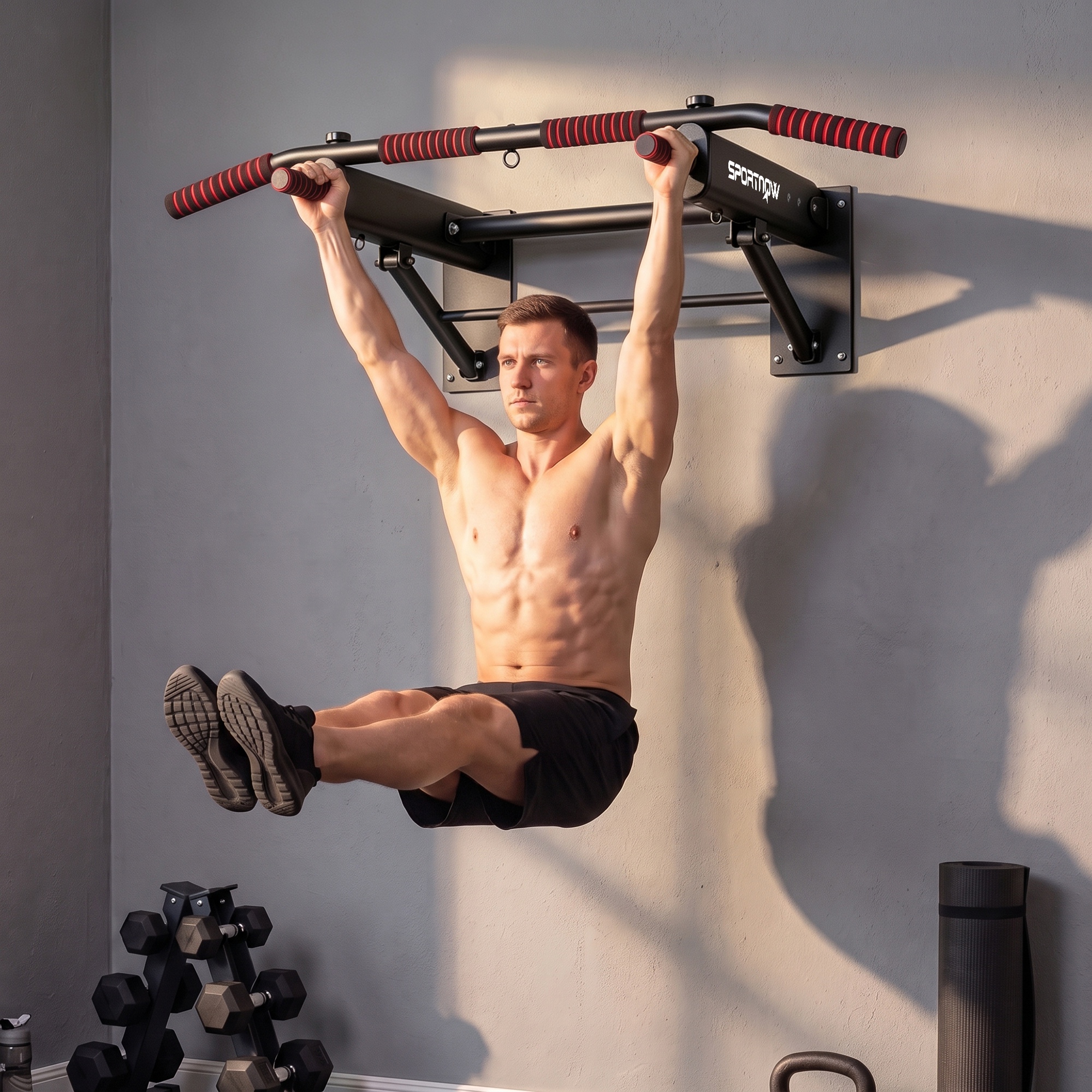 Image of Folding Pull-up Bar With Non-slip Grips, Wall-mounted For Door Frames, Load 120 Kg, 98 X 31 Cm, Black