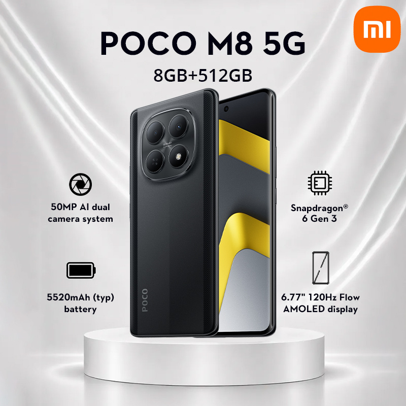Image of Xiaomi Poco M8 5g 8gb + 512gb Smartphone - Snapdragon 6 Gen 3, Display 6.77 Inch Flow Amoled 120hz, 5520mah, Cameras 50mp + 20mp, Black (no Charger)