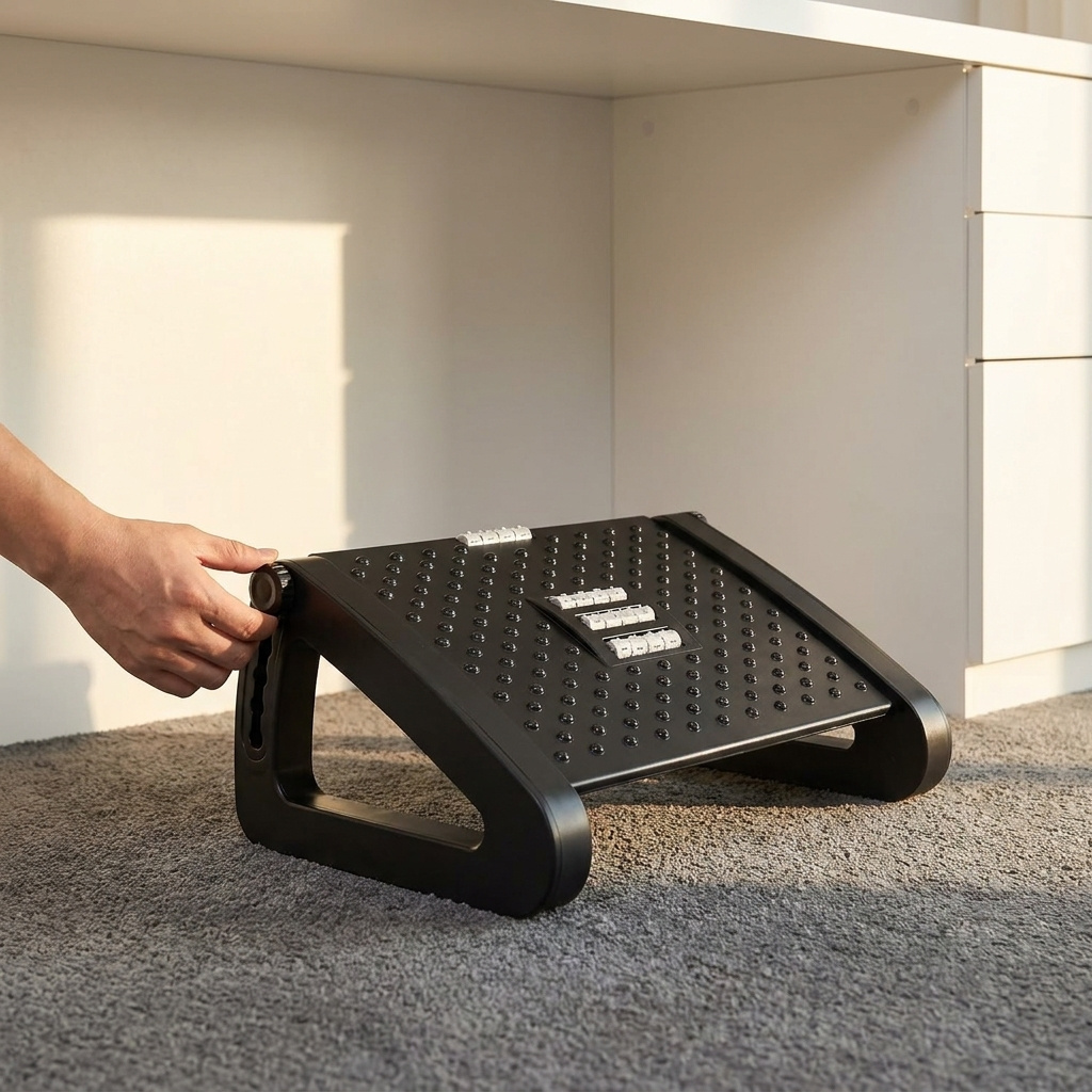 Image of Under-desk Foot Rest With Massage Rollers, 6-position Adjustable Height Non-slip Pp Foot Stool, Ergonomic Foot Support For Office Desk Home Relaxation
