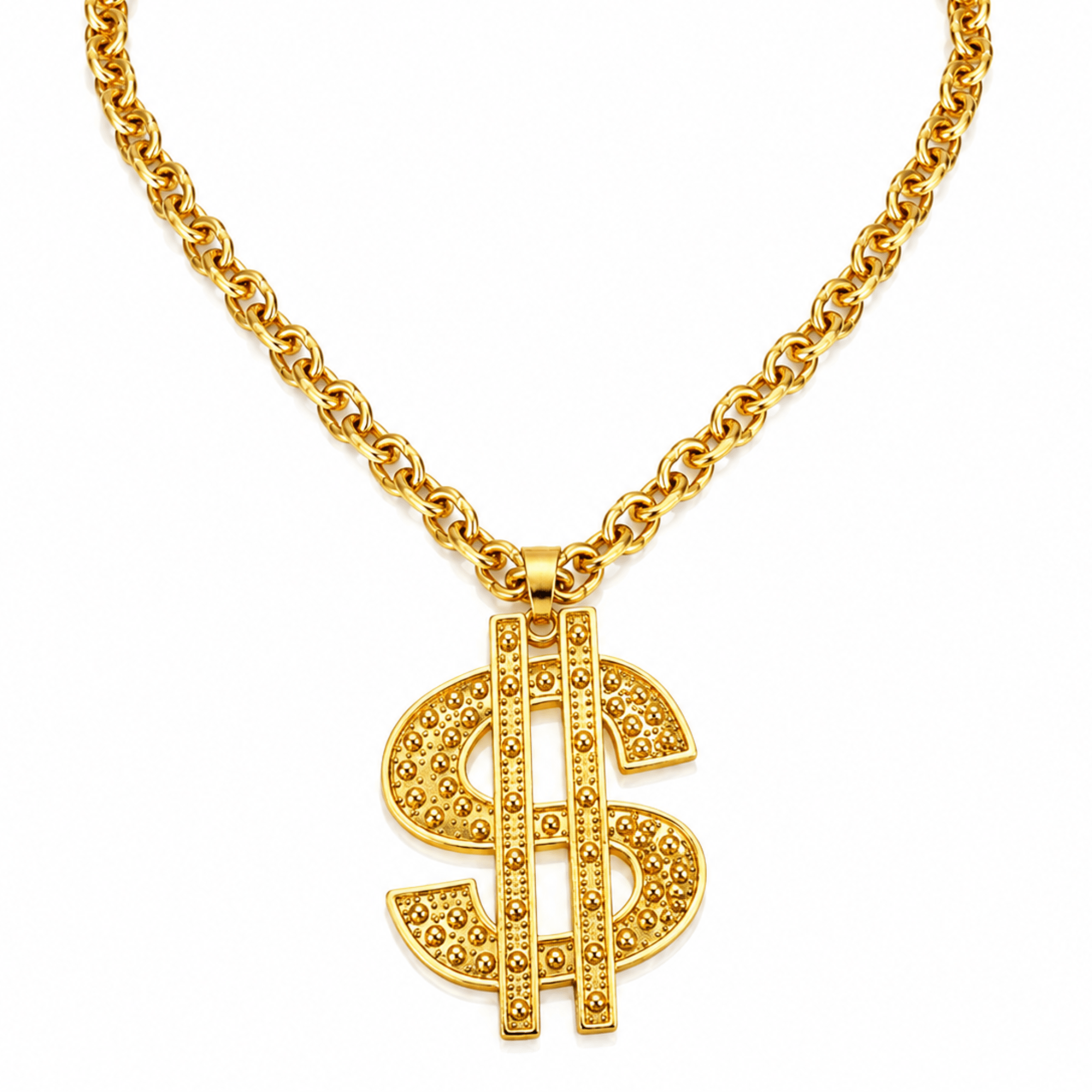 TEMU 1pc Deluxe Metal Dollar Sign Chain Necklace | Heavyweight Gold-tone Hip-hop Bling Pendant, Iced Rhinestones, 12 Mm Cuban Link For , Festive