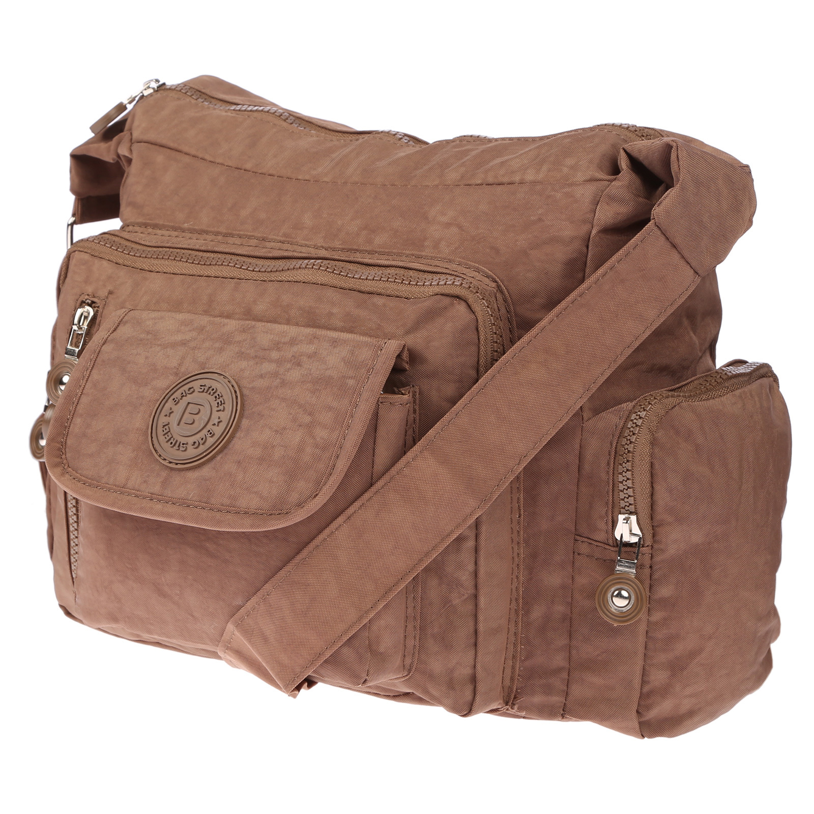 Image of Bag Street Nylon Shoulder Bag Handbag Crinkle Nylon Handbag Bag Brown
