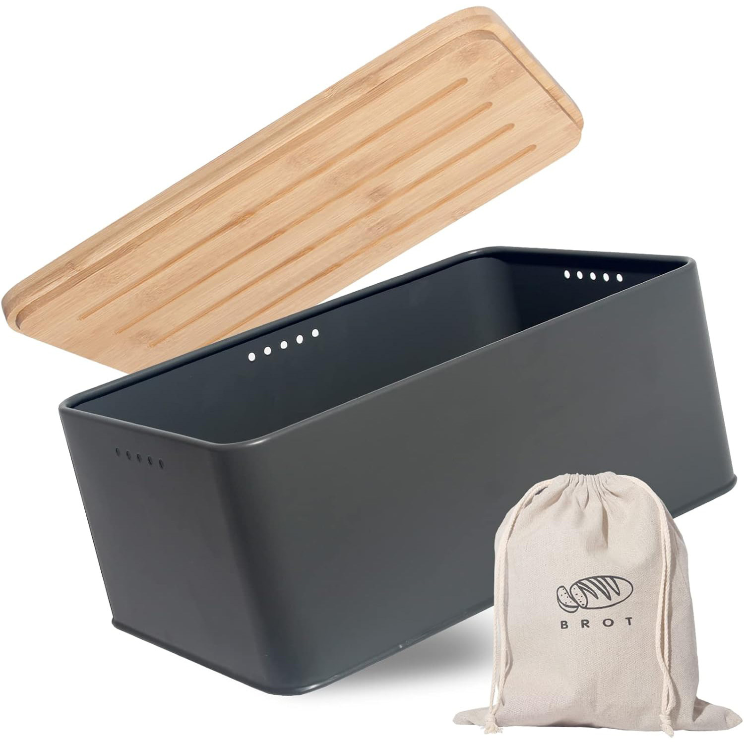 Storage Box With Lid, Bread Box, Metal Bread Box With Linen Bread Bag For Long-, Bread Container With High-quality Bamboo Lid Usable As A Cutting Board, 34x18.5x13.5cm (cream)