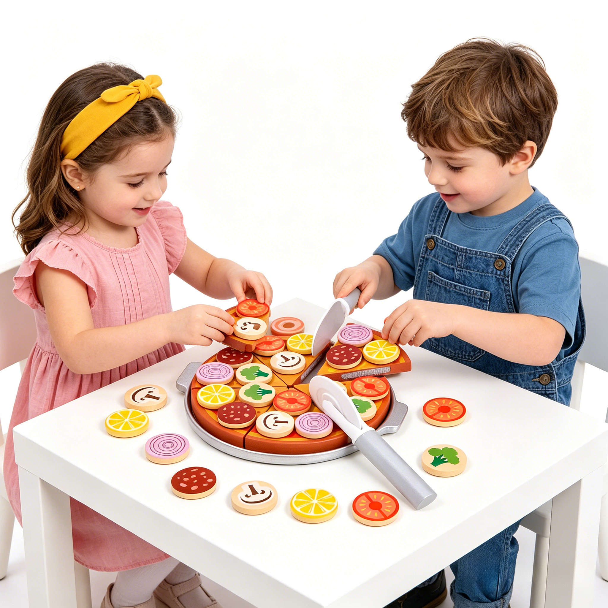 Image of Kids Wooden Pizza Cutting Toy Set 27pcs, Realistic Play Food With Cutting , Pretend Kitchen Accessory For Imaginative Play &