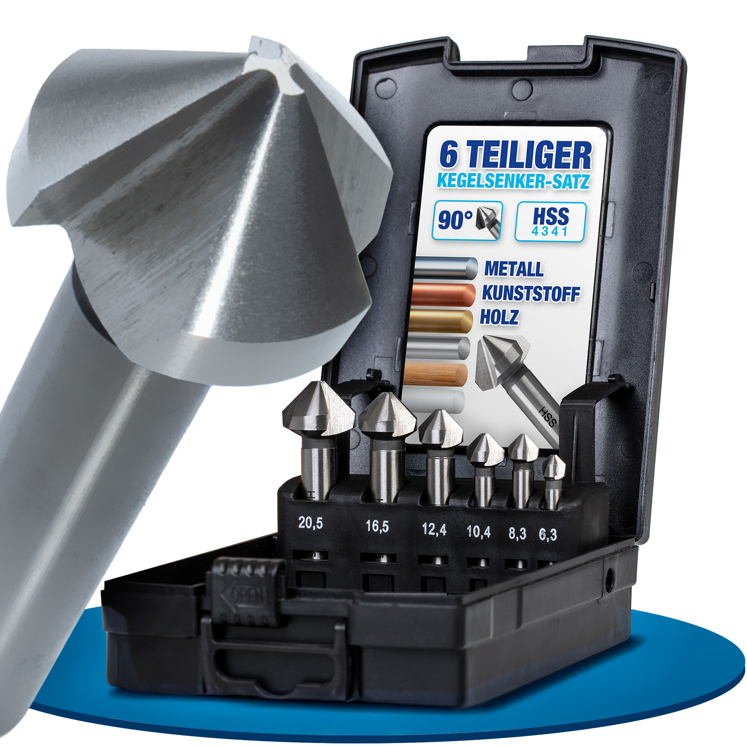 Image of Countersink Set, 6.3 - 20.5 Mm, 6pcs, 90° Countersink, Hss Steel, Sinker And Deburrer For Wood, Metal And Plastic