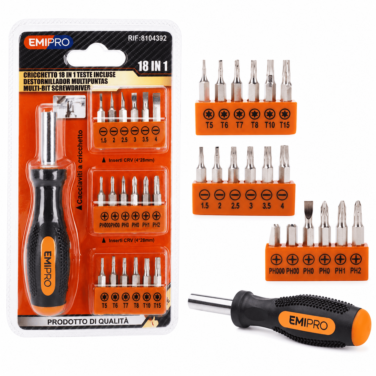 TEMU Destornillador Multipuntas 18 en 1 con Puntas Intercambiables de Acero CR-V, Mango Ergonómico, Kit de Reparación para Hogar, Bricolaje y