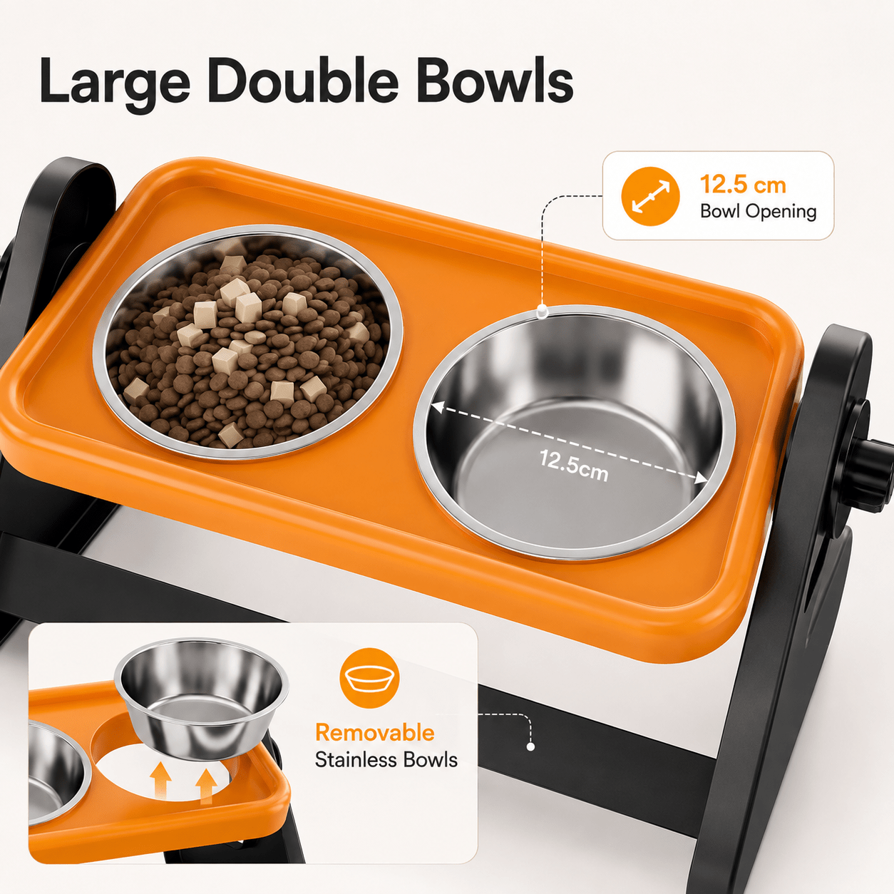 Image of Adjustable Height Elevated Pet Double Bowls, 15° Tilt Stainless Steel Feeding Bowls, Non-slip Base Pet Feeder, Easy To Clean, Suitable For Cats And Small Dogs