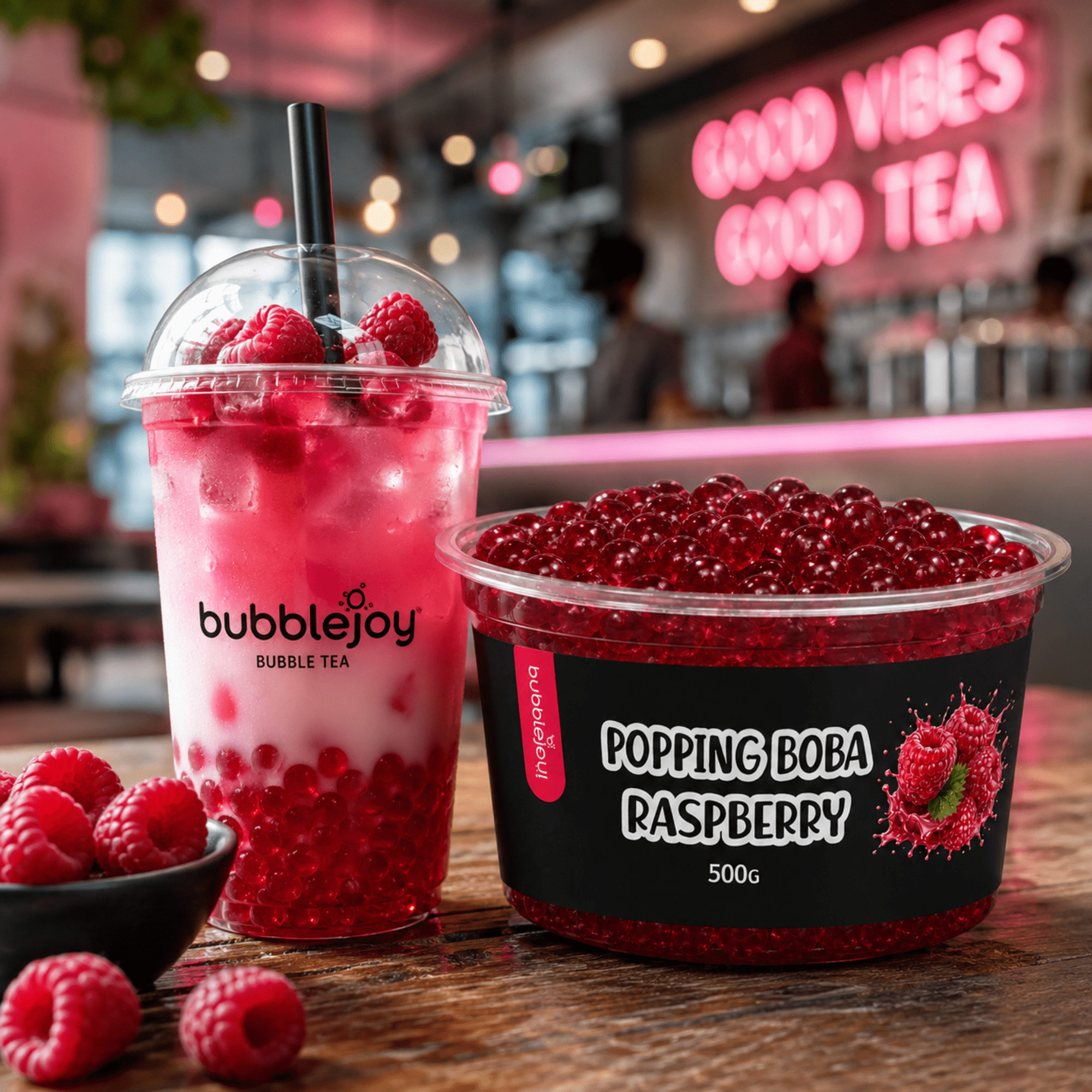 Xxl Popping Boba Raspberry Flavor Bursting Fruit Pearls For Bubble Tea, Smoothies And Desserts 500g