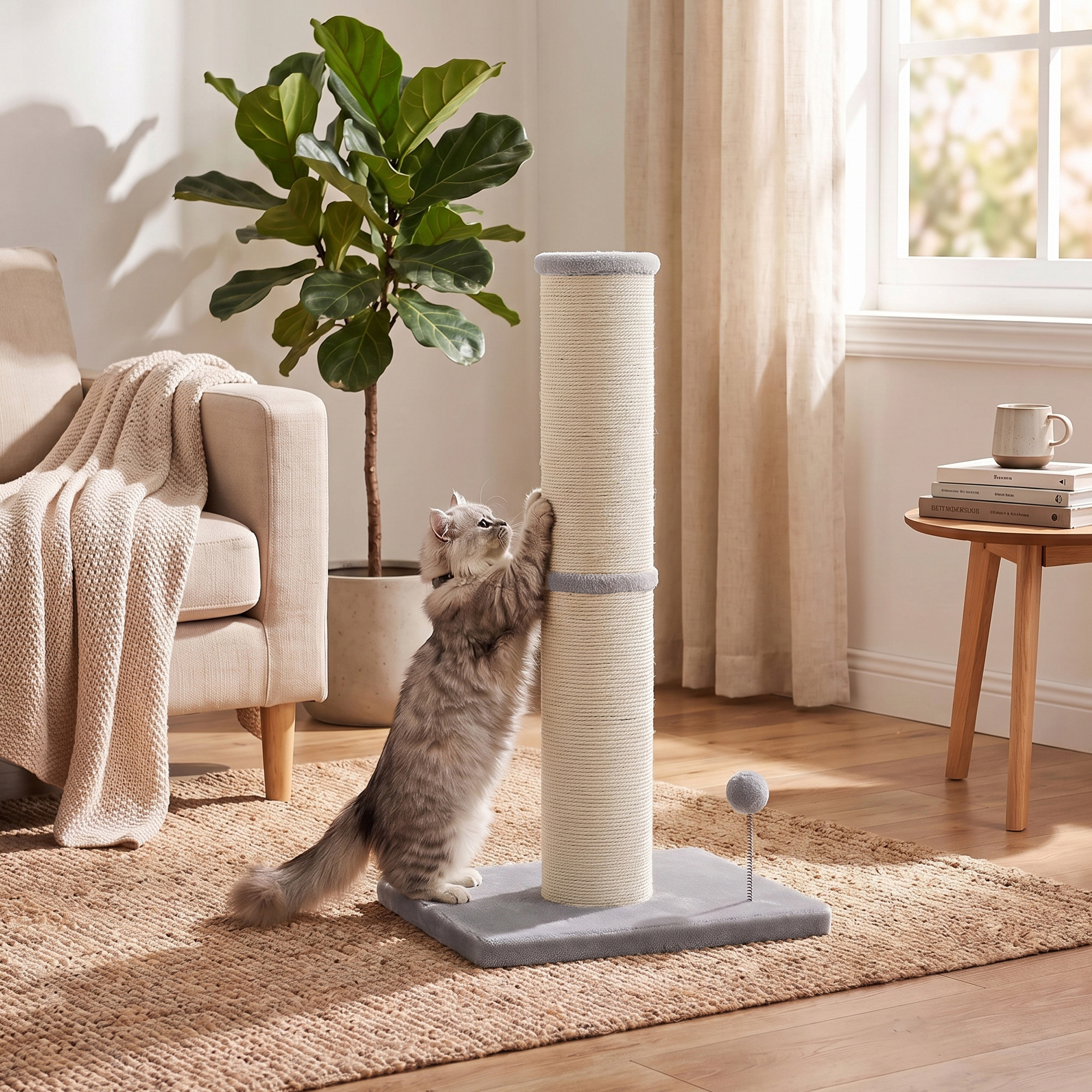 TEMU Large Scratching Post With Sisal Rope For Big Indoor Cats, 50 X 40 X 85 Cm, Grey