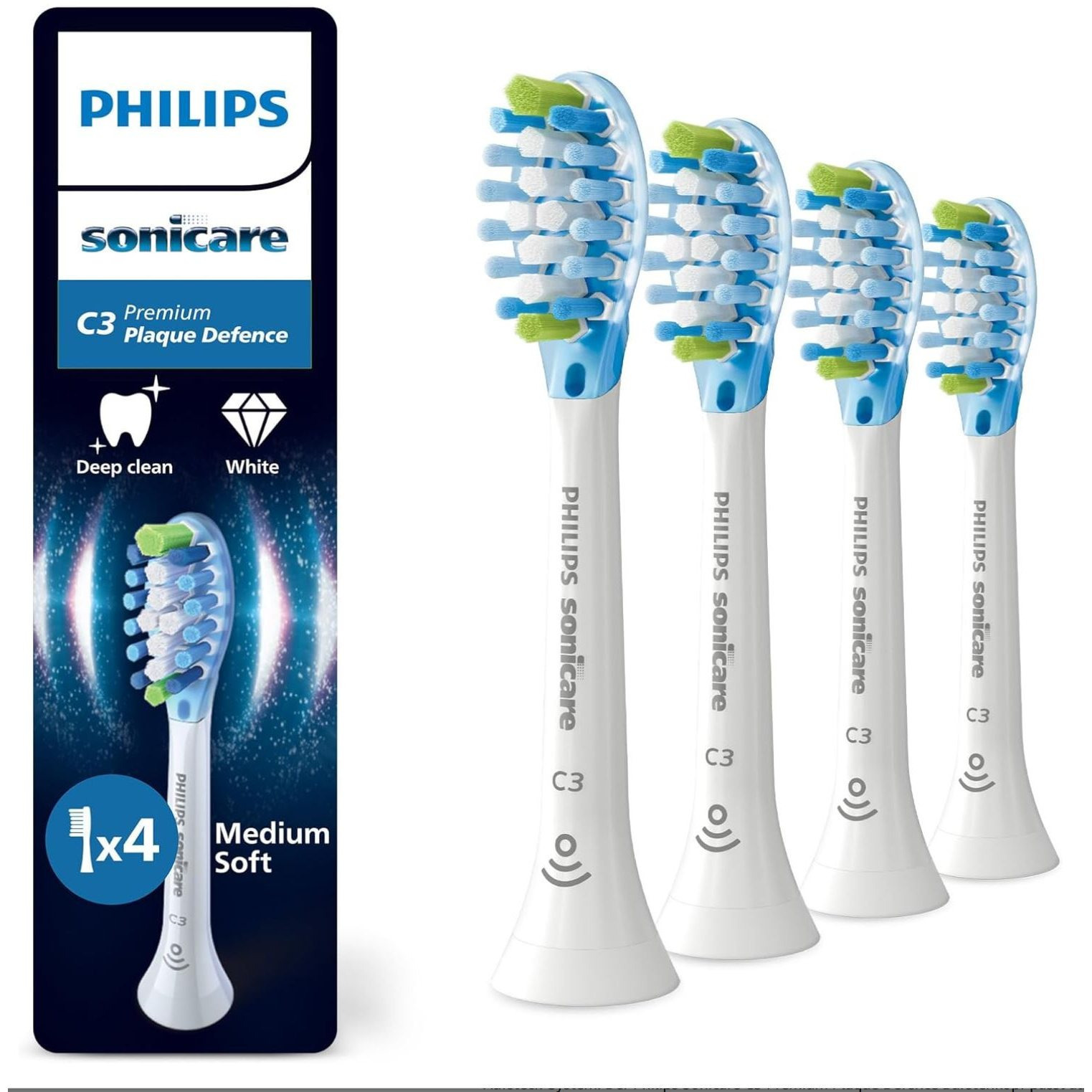 Image of Sonicare C3 Premium Plaque Defense, Replacement Brush Heads, White, 4-pack, Hx9044/87