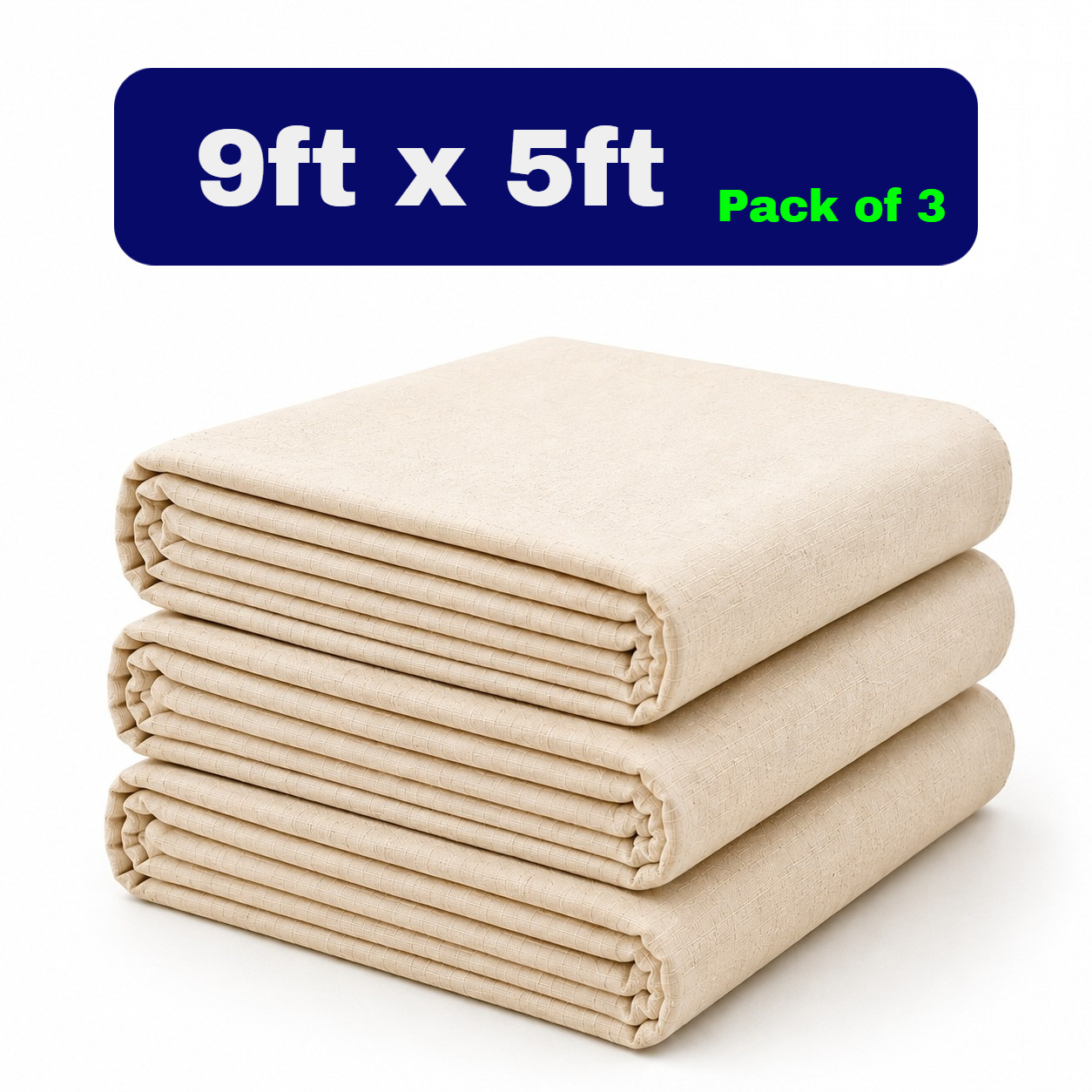 TEMU Heavy Weight 2.5k+ Bolton Twill Professional Tough Quality Dust Sheet 9ft X 5ft - Pack Of 3 Canvas Dust Sheets Drop Cloth