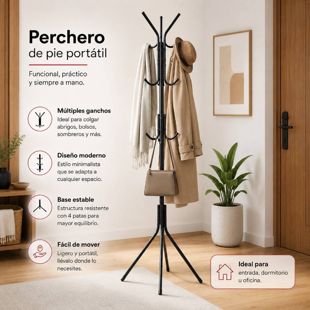 TEMU Perchero de pie | Perchero con múltiples ganchos | Perchero de pie de diseño moderno minimalista | Material resistente y duradero | Base estable