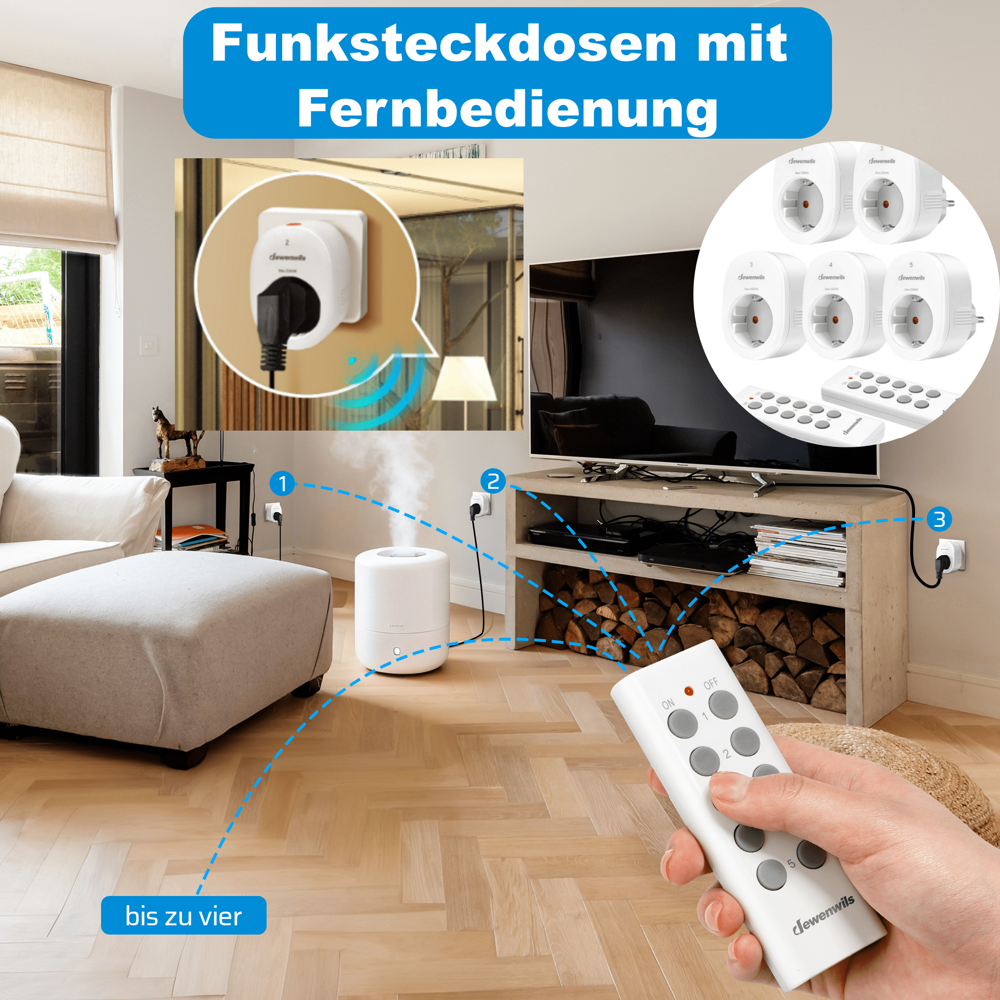 Image of 5pcs Set Of Remote-controlled Sockets, 2300w/10a, 30m Range, Pre-, Expandable For Holiday Decorations & Household Appliances, White