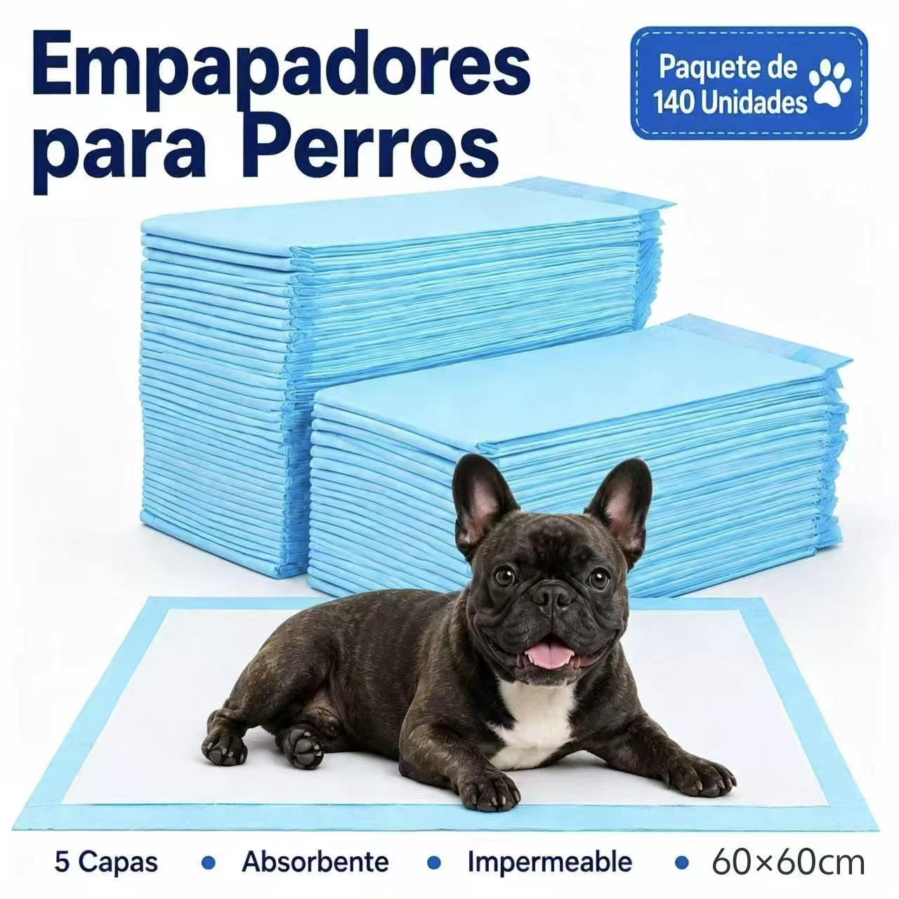 TEMU 140 Empapadores para Perros y Cachorros, Almohadillas de Adiestramiento 5 Capas Ultra Absorbentes, Secado Rápido y , Talla 60×60 cm