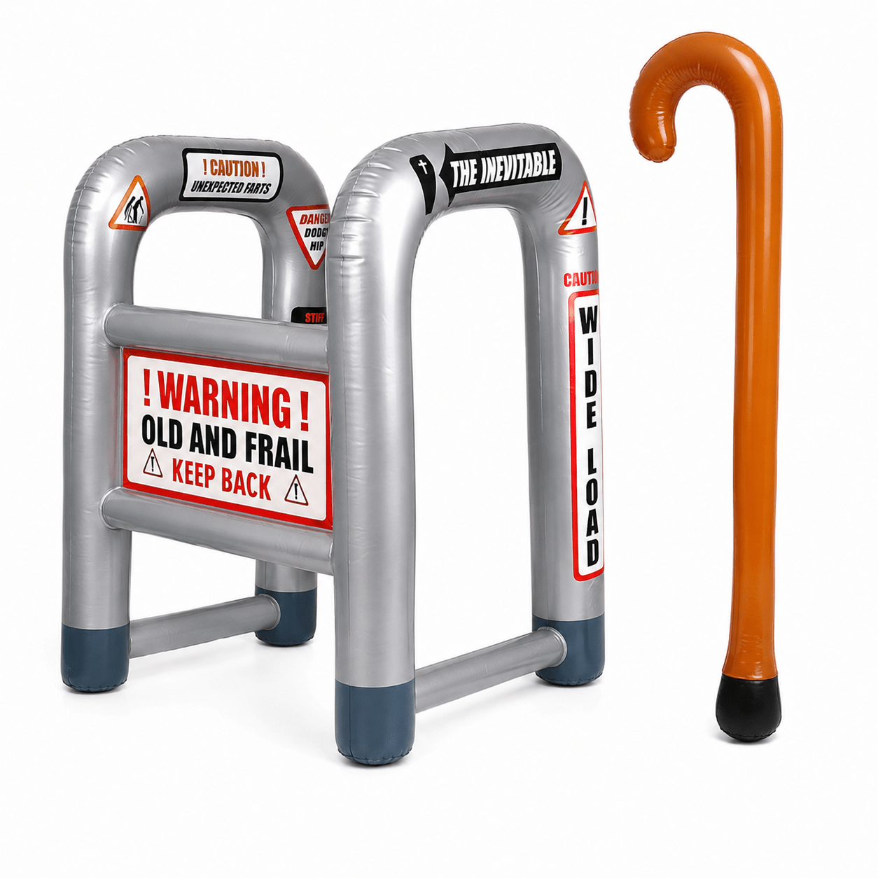 TEMU Inflatable Printed Zimmer Frame & Walking Stick Set – 35" Printed Joke Props | Funny Retirement, 50th 60th Birthday Gifts For Men