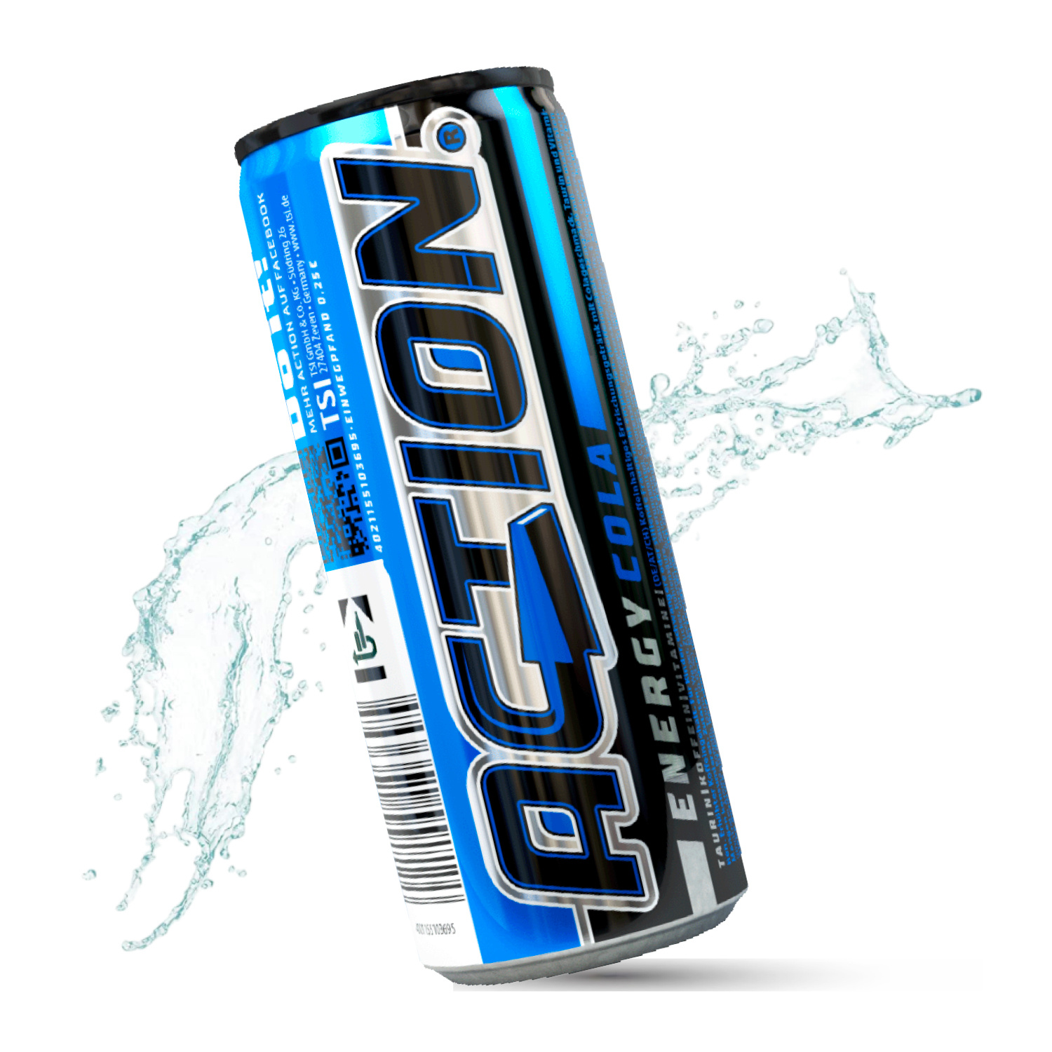Image of Action Energy Drink Cola 24 X 250ml Cans With Cola Flavor, Including Deposit