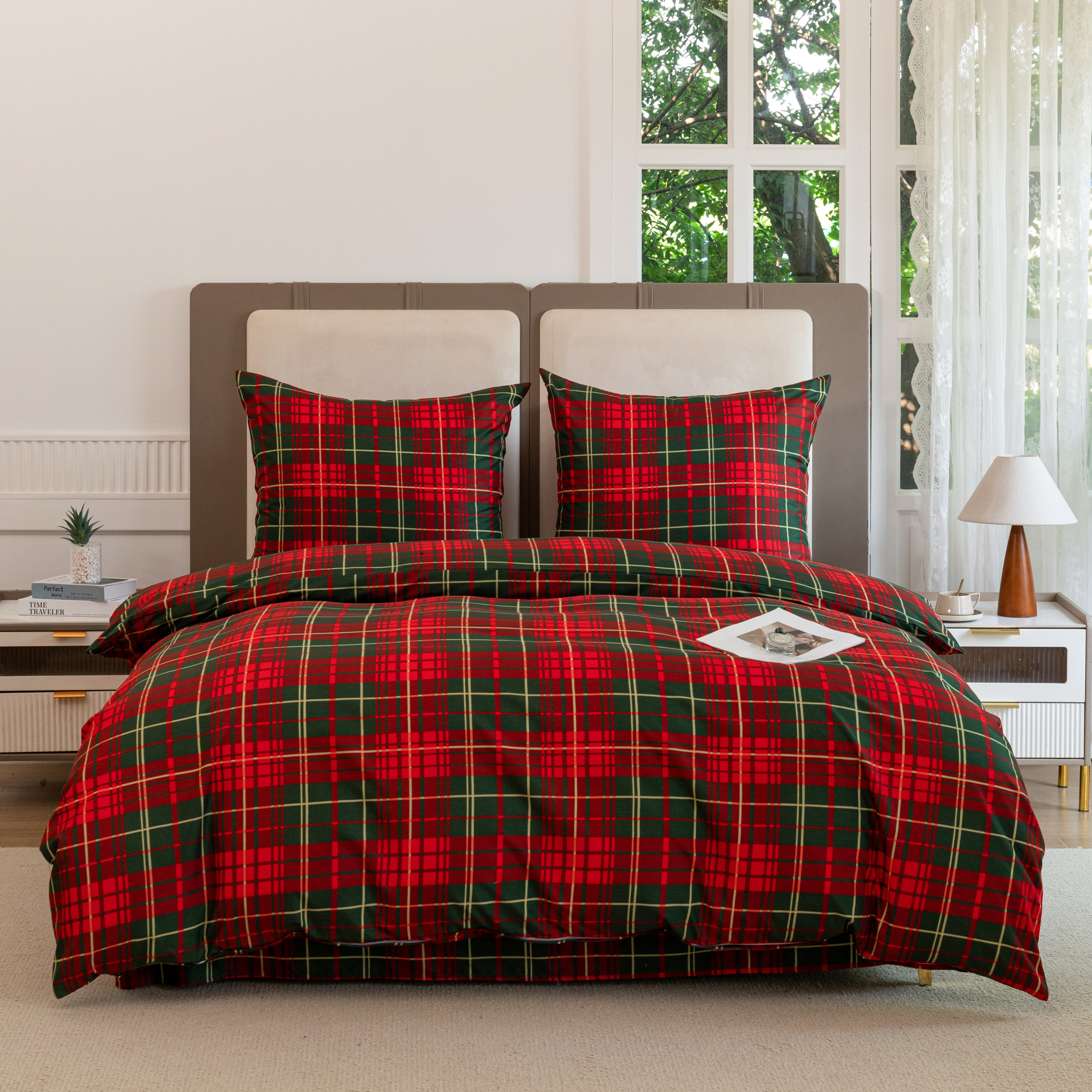 TEMU Parure de lit élégante dans une couleur tendance qui transformera votre chambre ! Le lot comprend : housse de couette + taies d'oreiller (